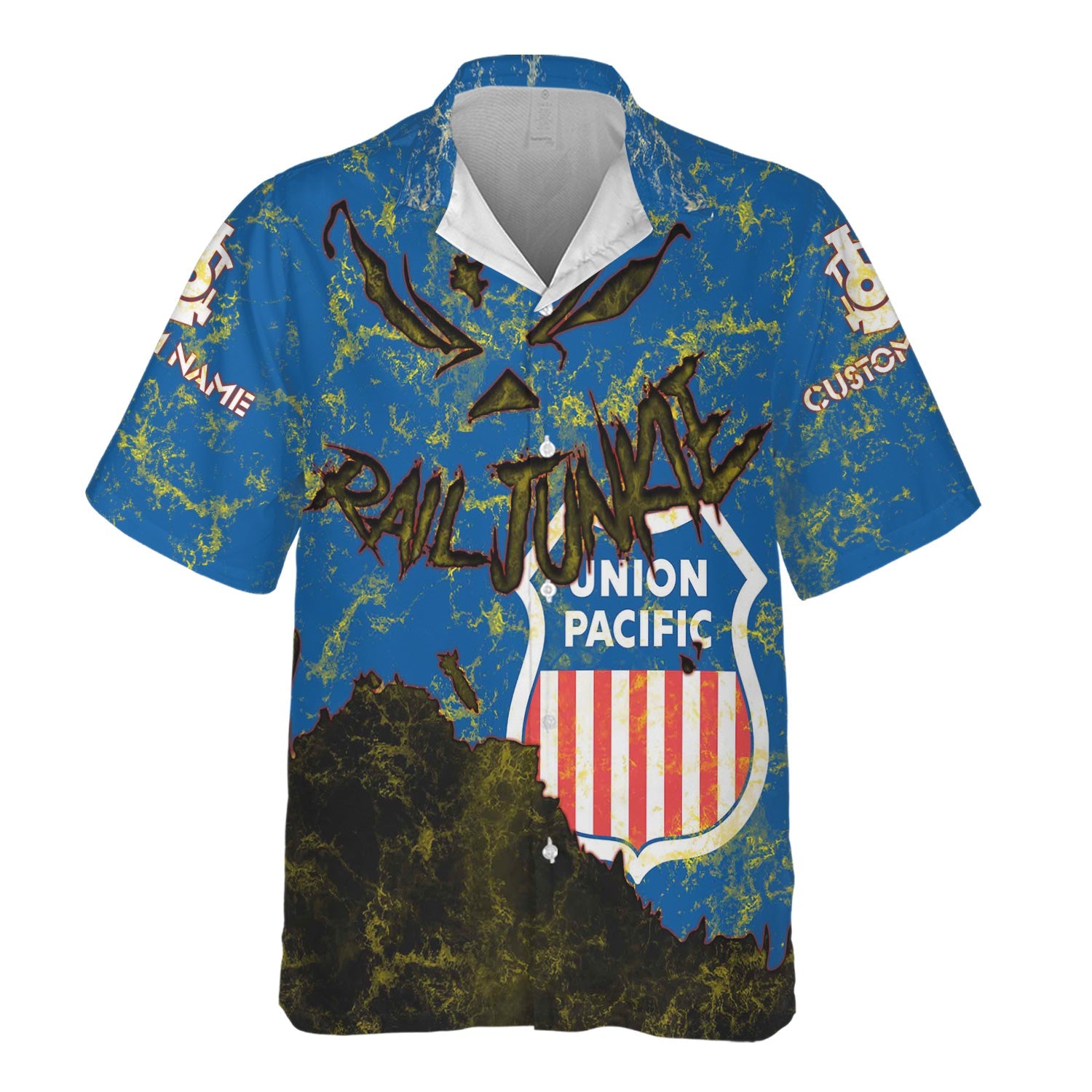 Railspirit Personalized Union Pacific Railroad Hawaiian Shirt Torn Graphic Style Big Boy Train Shirt For Rail Junkie