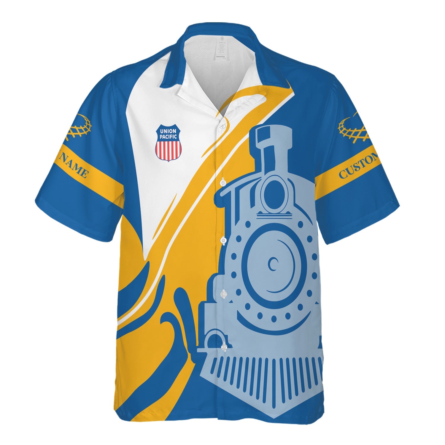 Railspirit Personalized Union Pacific Railroad Hawaiian Shirt Flame-Inspired Style Big Boy Shirt Gift Idea For Train Lovers