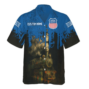 Railspirit Personalized Union Pacific Railroad Hawaiian Shirt Vintage Train Art Style Big Boy Shirt For Locomotive Fans