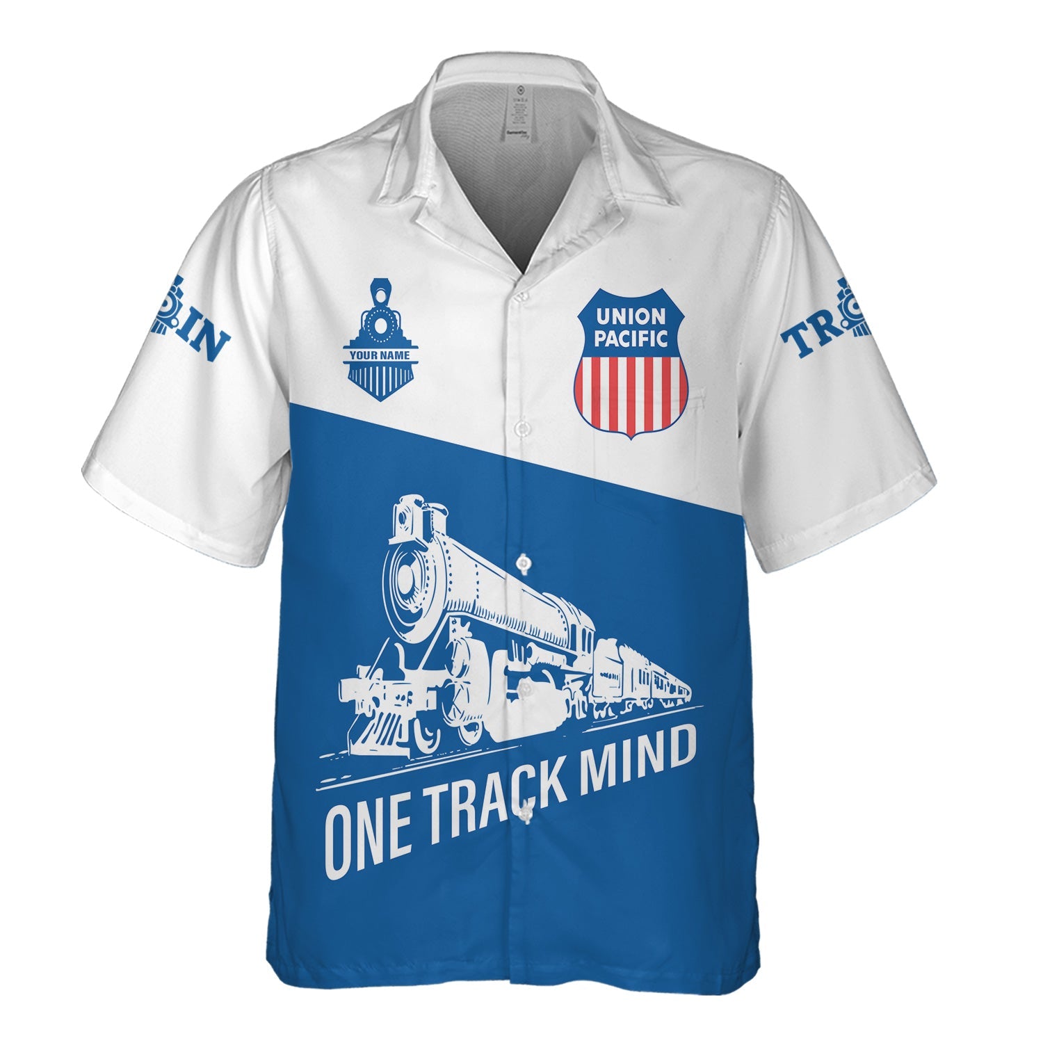 Railspirit Personalized Union Pacific Railroad Hawaiian Shirt One Track Mind Unisex Train Shirt Gift Idea For Train Lover