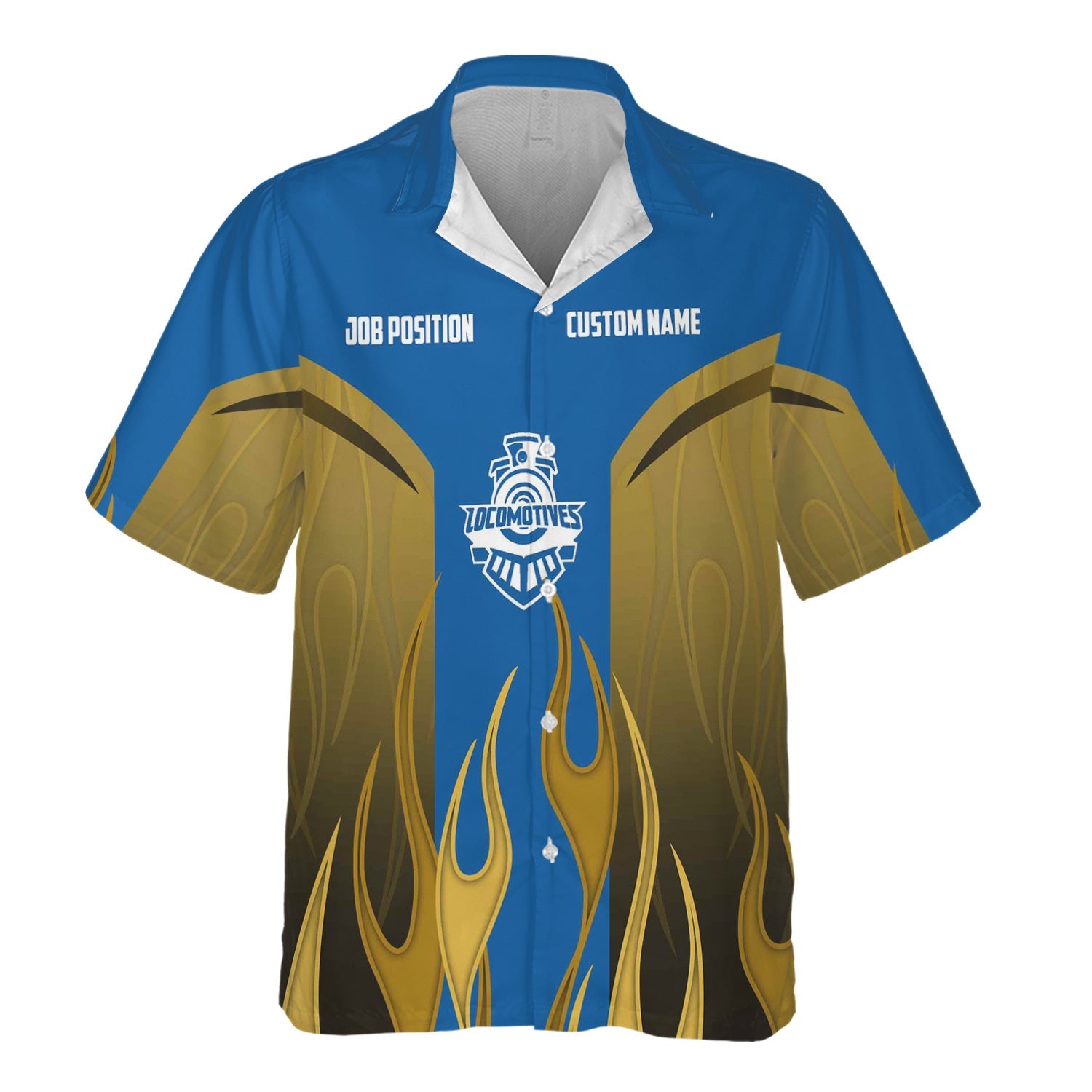 Railspirit Custom Name and Job Title Union Pacific Railroad Hawaiian Shirt Flame Graphic Big Boy Train Shirt For Rail Workers