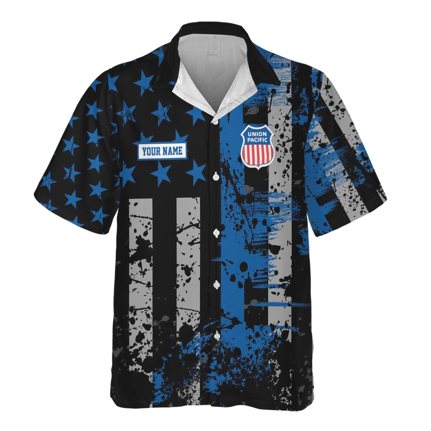 Railspirit Personalized Union Pacific Railroad Hawaiian Shirt Artistic Paint American Flag Style Big Boy Train Shirt