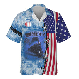 Railspirit Personalized Union Pacific Railroad Hawaiian Shirt Retro American Express Train With USA Flag Big Boy Shirt