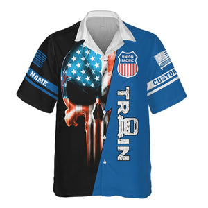 Railspirit Personalized Union Pacific Railroad Hawaiian Shirt Train Skull American Flag Big Boy Shirt All Over Print