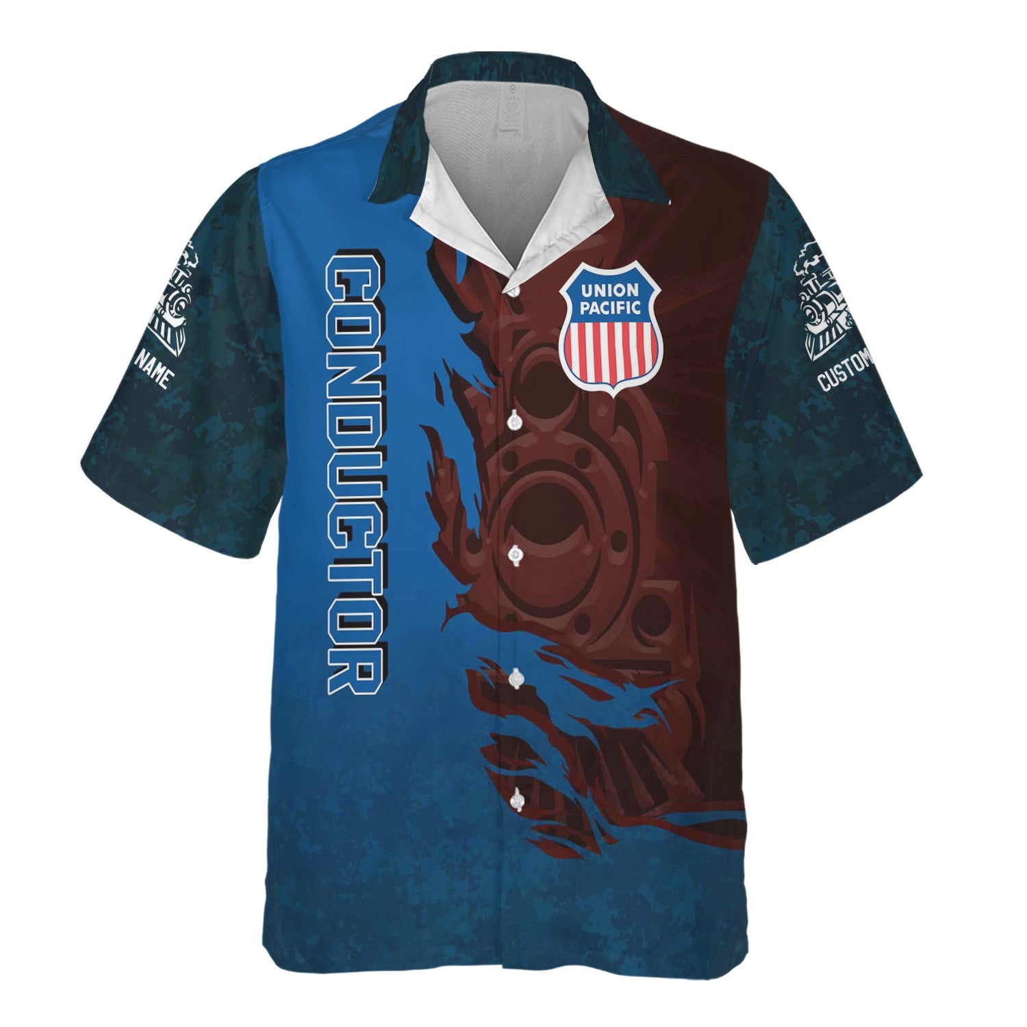 Railspirit Personalized Union Pacific Railroad Hawaiian Shirt Blazing Style with Custom Position Big Boy Train Shirt