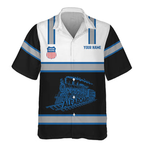 Railspirit Custom Name Union Pacific Railroad Hawaiian Shirt Eat Train Sleep Repeat Big Boy Printed Train Shirt