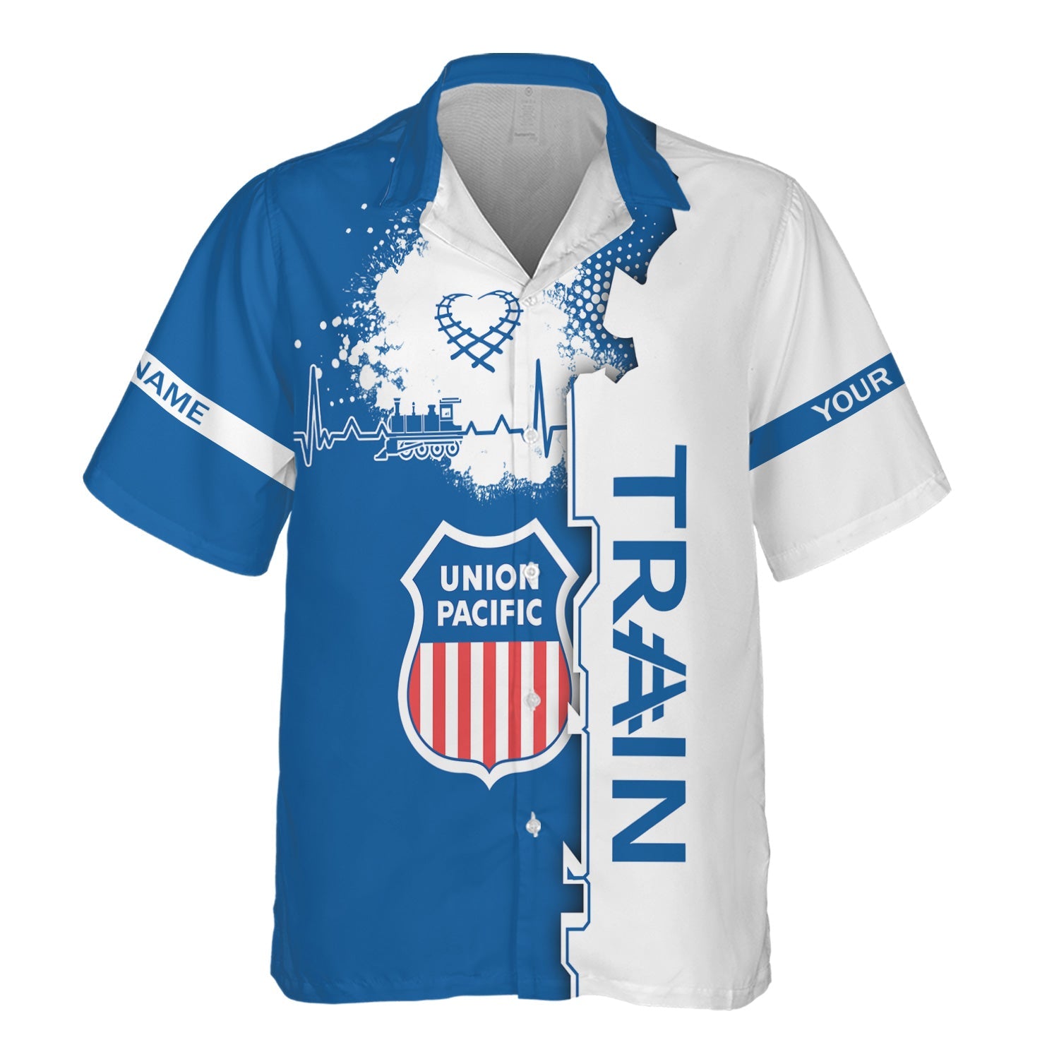 Railspirit Personalized Union Pacific Railroad Hawaiian Shirt Engine Heartbeat and Track Love Style Big Boy Shirt Gift Idea For Train Lovers