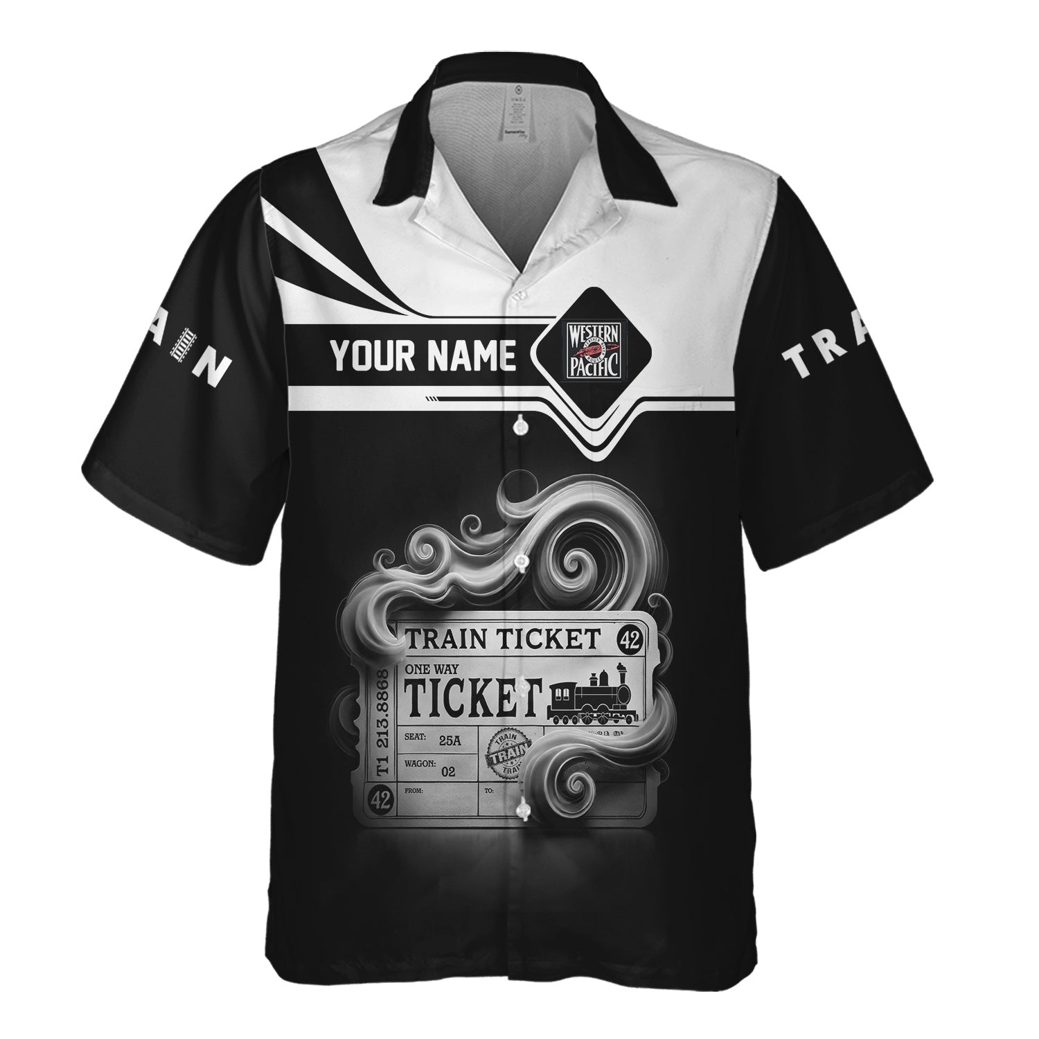 Railspirit Personalized Western Pacific Railroad Hawaiian Shirt Train Ticket  American Locomotive Printed Train