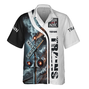 Railspirit Custom Name Western Pacific Railroad Hawaiian Shirt Railroad Crossing Sign Printed Train Shirt