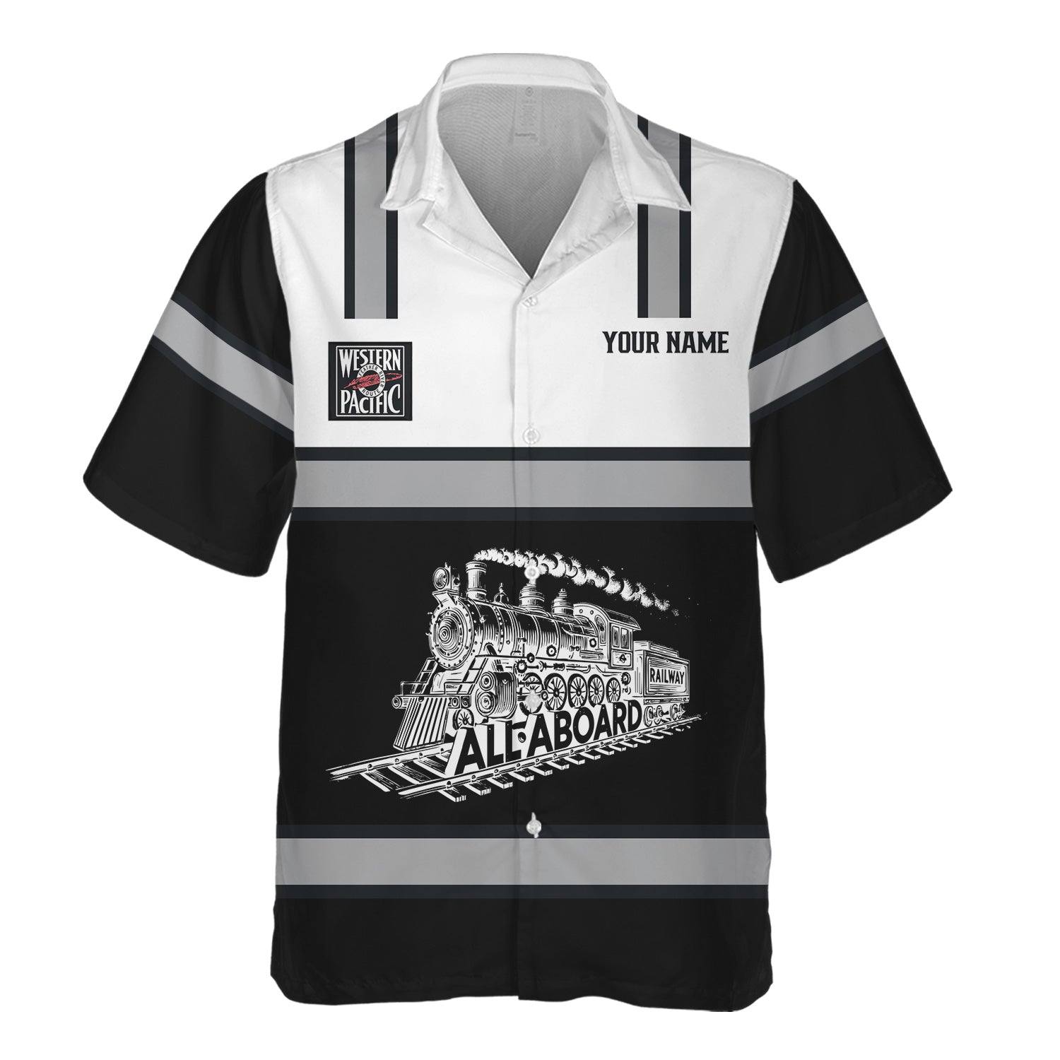 Railspirit Custom Name Western Pacific Railroad Hawaiian Shirt Eat Train Sleep Repeat Printed Train Shirt
