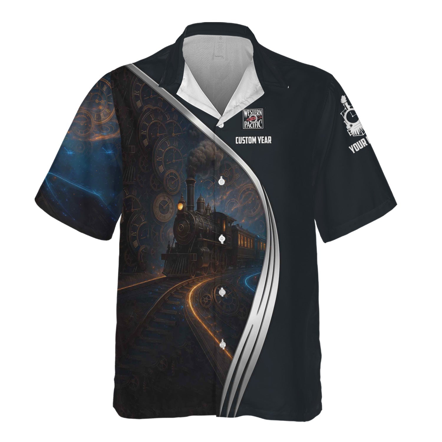 Railspirit Personalized Western Pacific Railroad Hawaiian Shirt Steampunk Locomotive with Custom Year Train Shirt