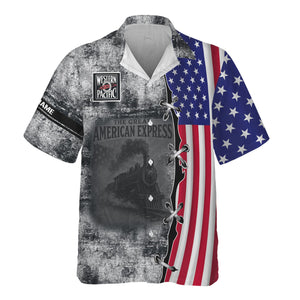 Railspirit Personalized Western Pacific Railroad Hawaiian Shirt Retro American Express Train With USA Flag Shirt