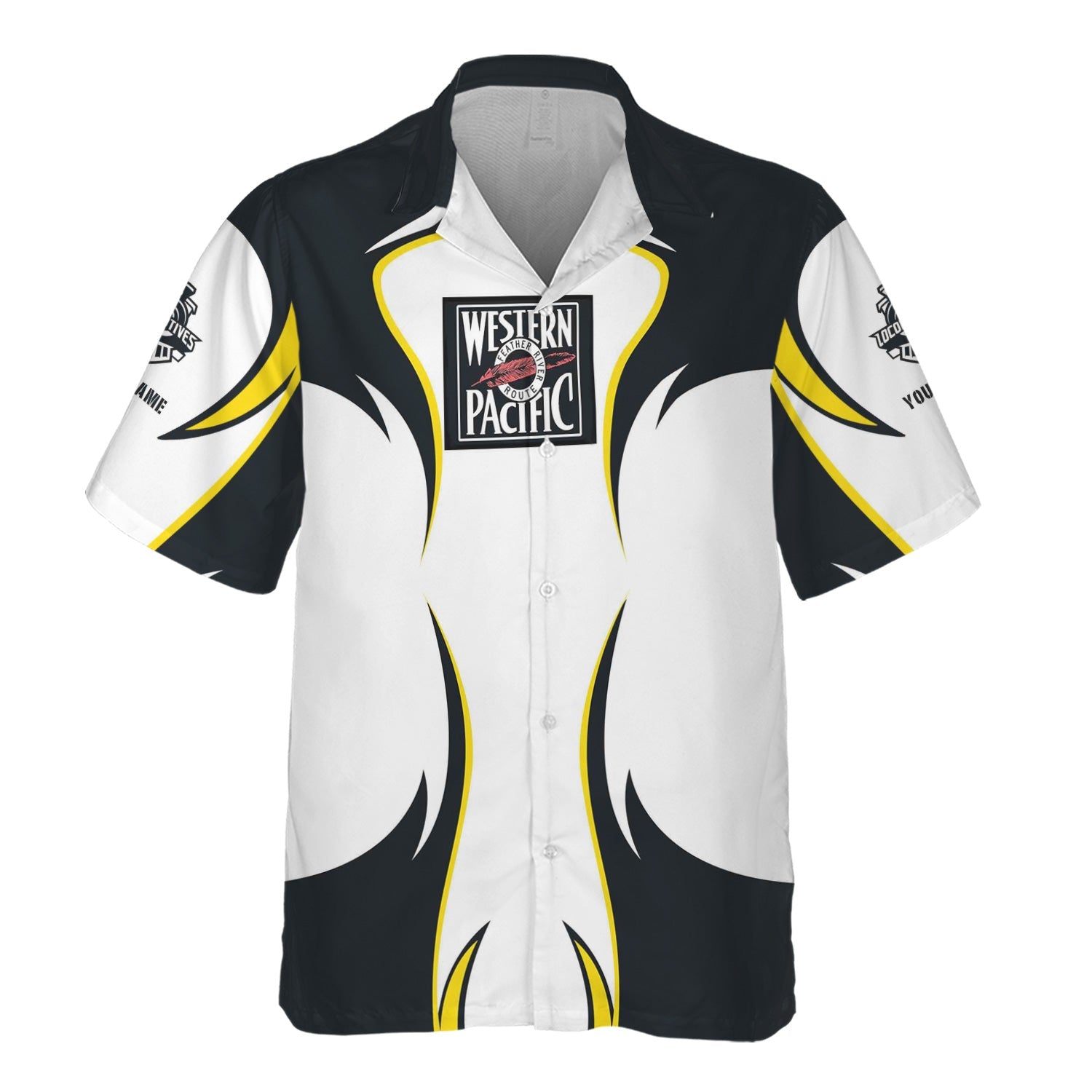 Railspirit Personalized Western Pacific Railroad Hawaiian Shirt Distinctive Flame Style Shirt For Steam Engine Addict