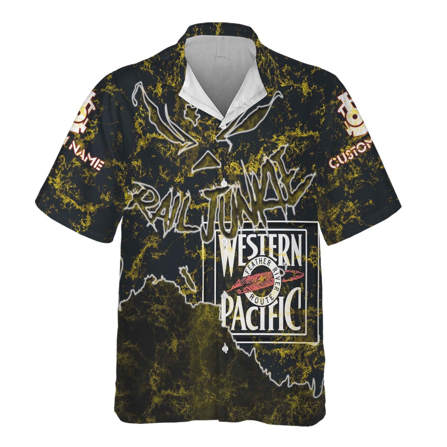 Railspirit Personalized Western Pacific Railroad Hawaiian Shirt Torn Graphic Style Train Shirt For Rail Junkie