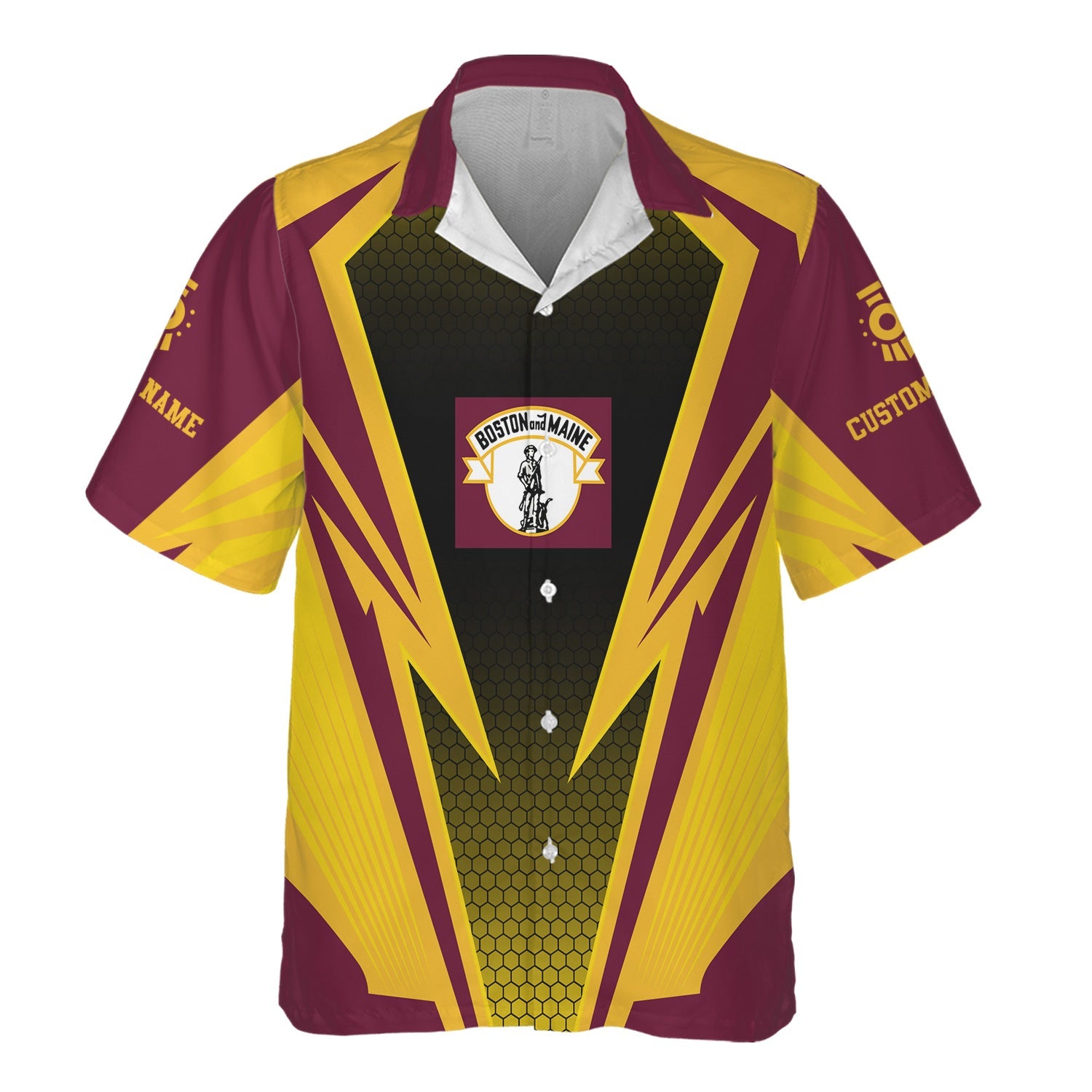 Railspirit Personalized Boston and Maine Railroad Hawaiian Shirt Lightning Graphic Style Shirt Gift Idea For Train Lover