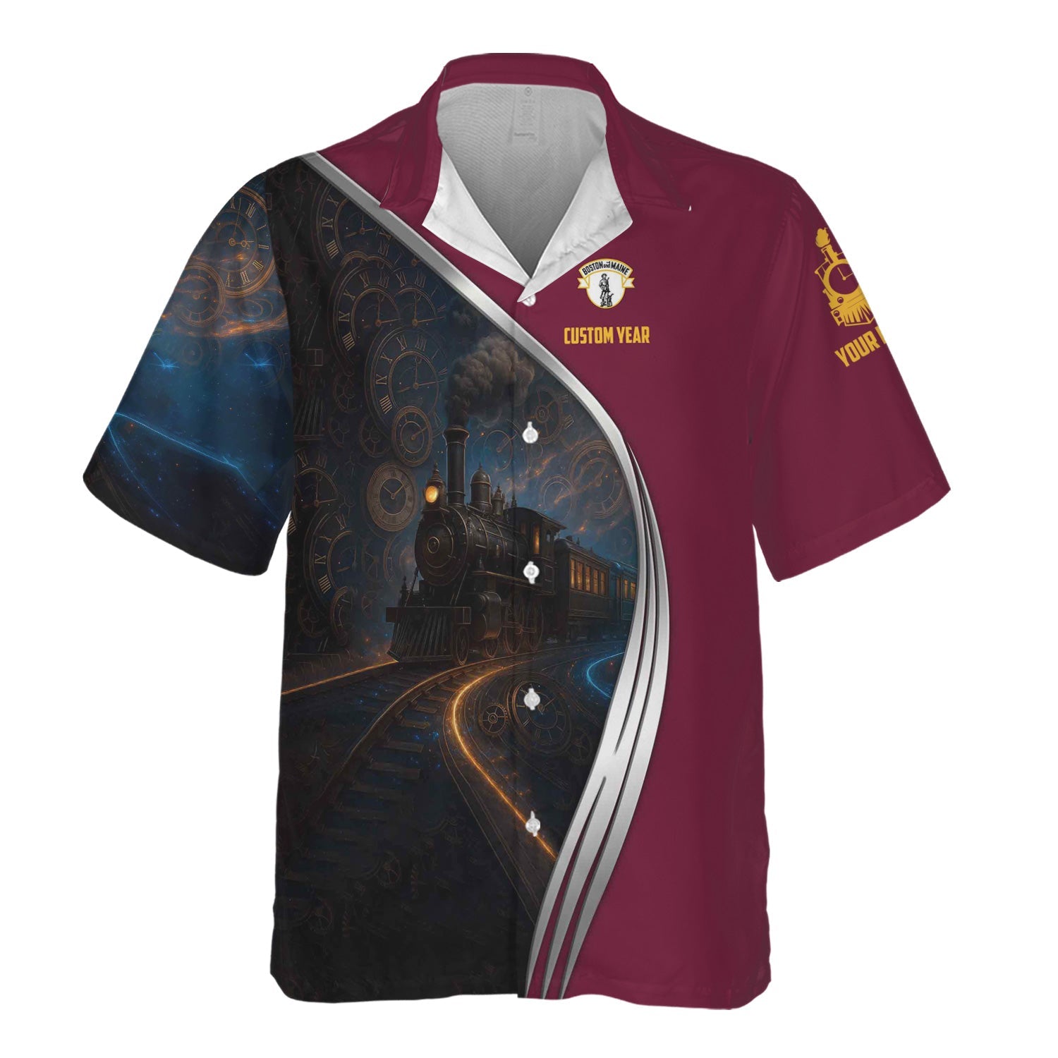 Railspirit Personalized Boston and Maine Railroad Hawaiian Shirt Steampunk Locomotive with Custom Year Train Shirt