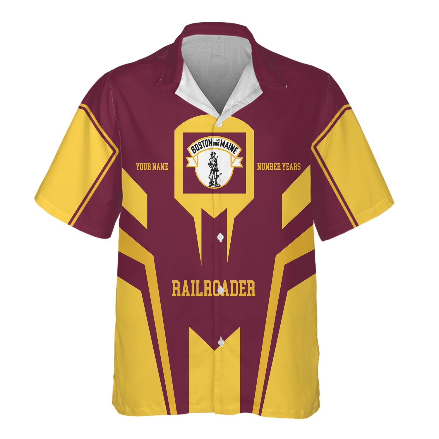 Railspirit Personalized Boston and Maine Railroad Hawaiian Shirt Custom Year Railroader Shirt Gift Idea For Train Lover