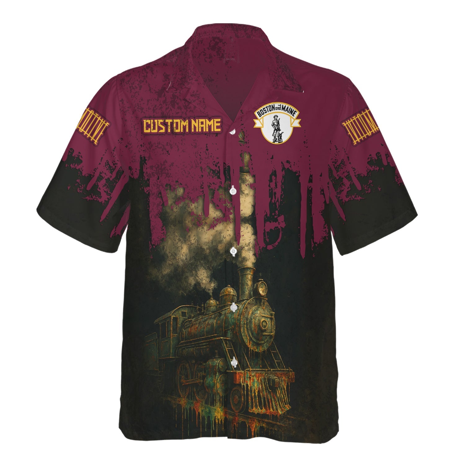 Railspirit Personalized Boston and Maine Railroad Hawaiian Shirt Vintage Train Art Style Shirt For Locomotive Fans