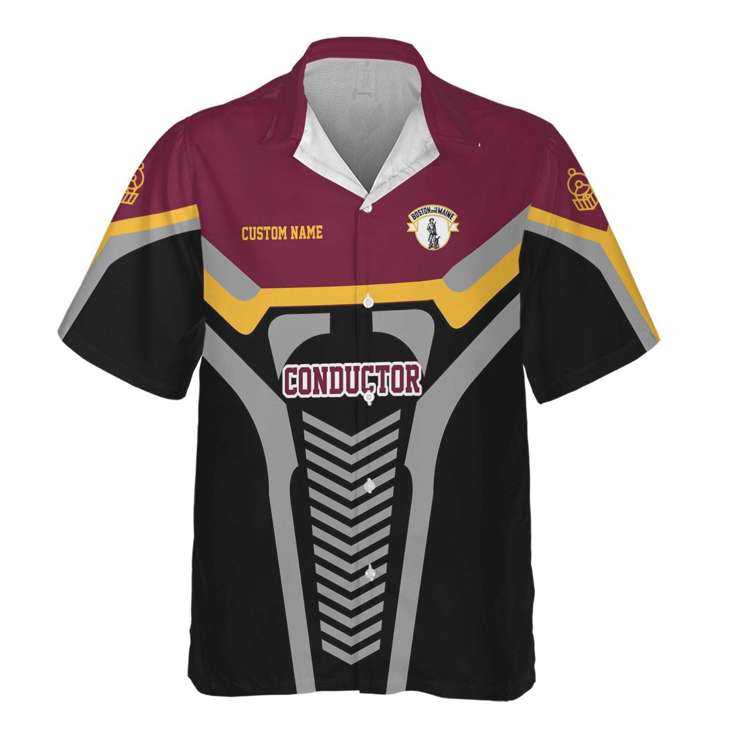 Railspirit Personalized Boston and Maine Railroad Hawaiian Shirt Track-Inspired with Custom Job Position Train Shirt