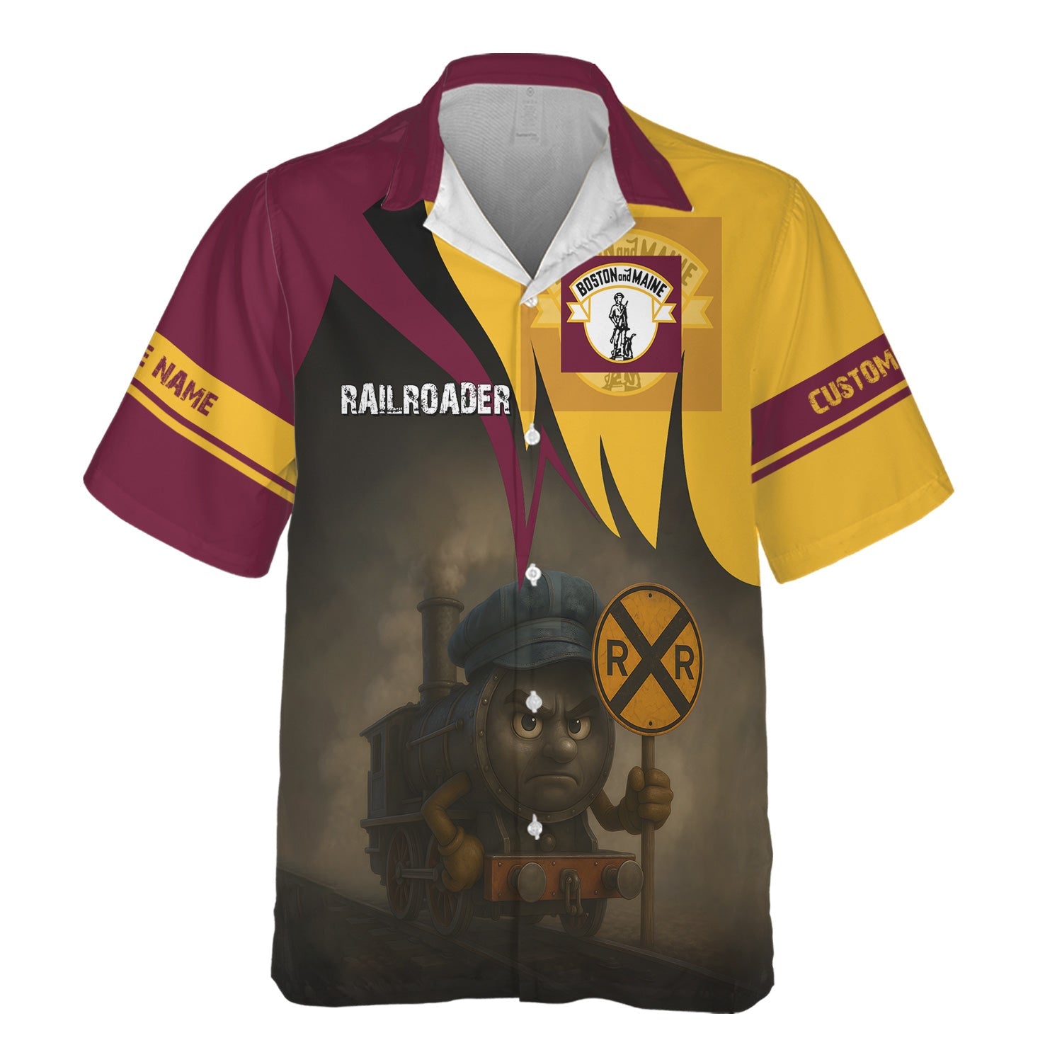 Railspirit Personalized Boston and Maine Railroad Hawaiian Shirt Angry Train Hawaiian Shirt Gift Idea For Train Lover