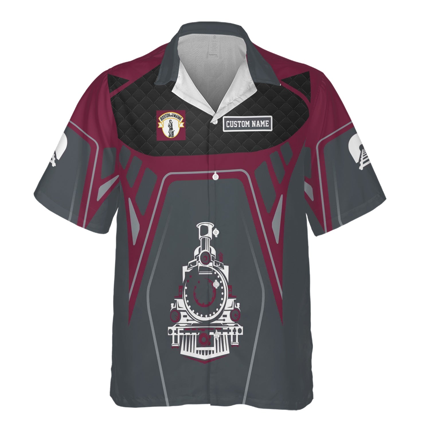 Railspirit Personalized Boston and Maine Railroad Hawaiian Shirt Steam Locomotive Engine Graphic Train Shirt All Over Print