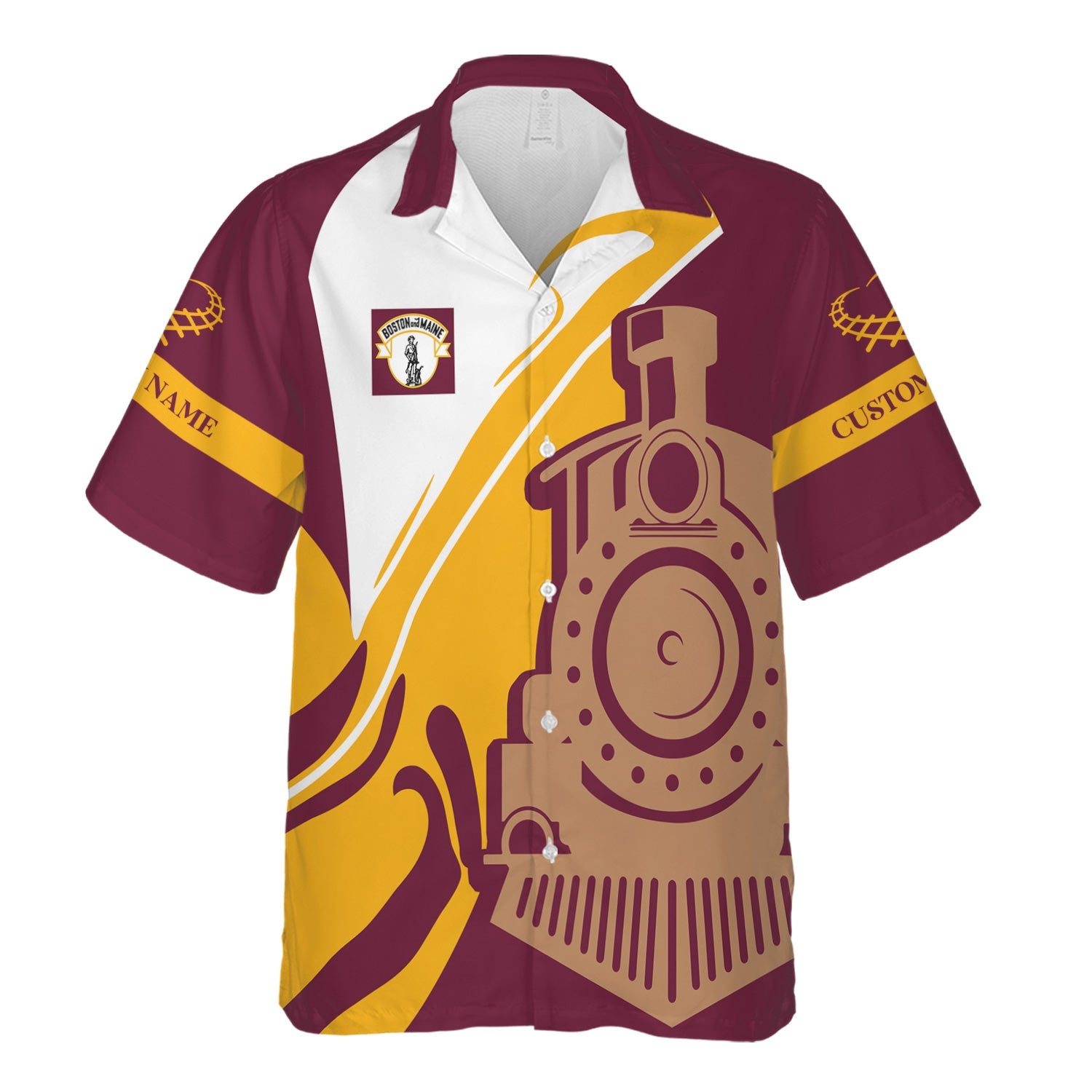 Railspirit Personalized Boston and Maine Railroad Hawaiian Shirt Flame-Inspired Style Shirt Gift Idea For Train Lovers