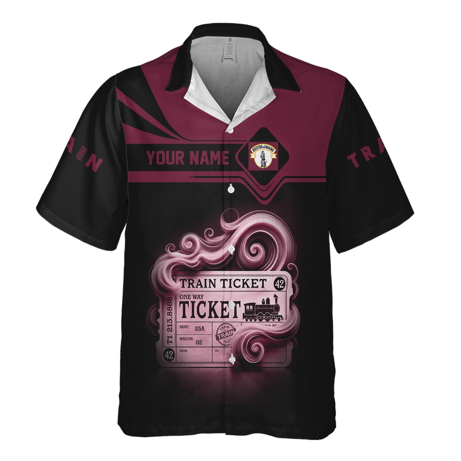 Railspirit Personalized Boston and Maine Railroad Hawaiian Shirt Train Ticket  American Locomotive Printed Train