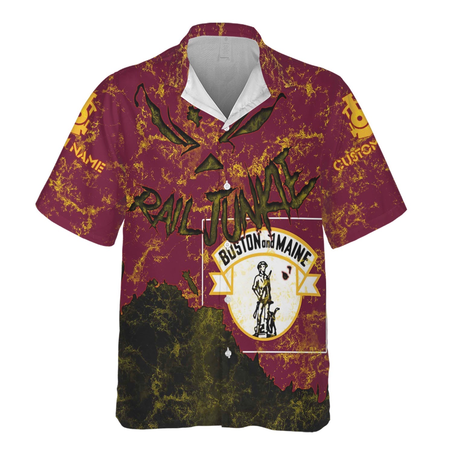 Railspirit Personalized Boston and Maine Railroad Hawaiian Shirt Torn Graphic Style Train Shirt For Rail Junkie