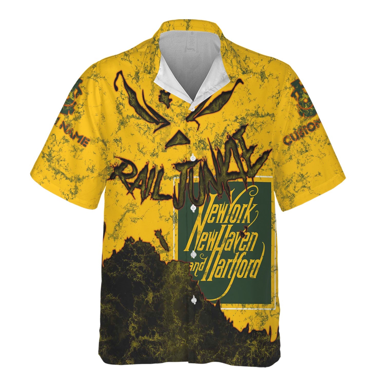 Railspirit Personalized New York, New Haven and Hartford Railroad Hawaiian Shirt Torn Graphic Style New Haven Railroad Train Shirt For Rail Junkie