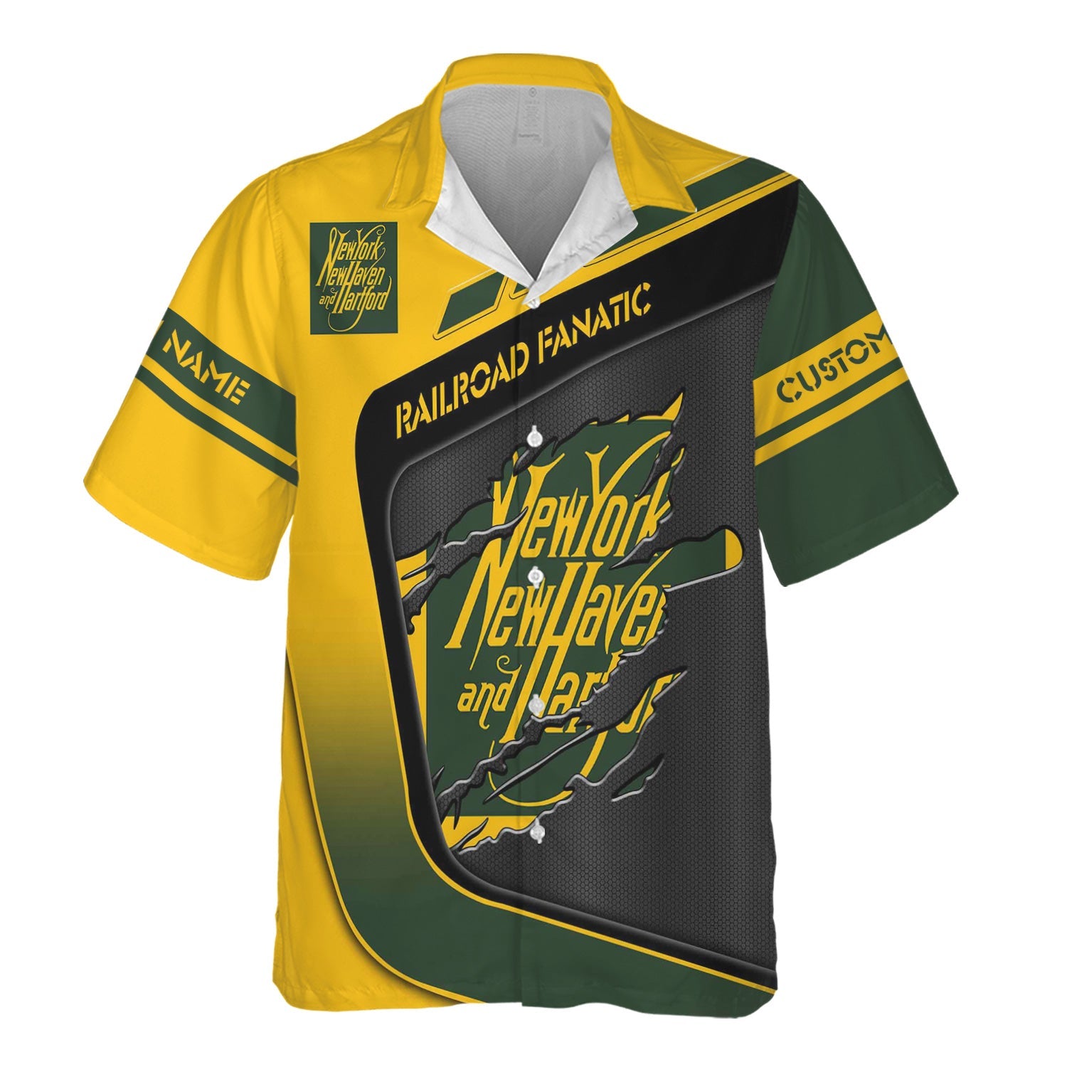 Railspirit Personalized New York, New Haven and Hartford Railroad Hawaiian Shirt Ripped Texture Style New Haven Railroad Train Shirt