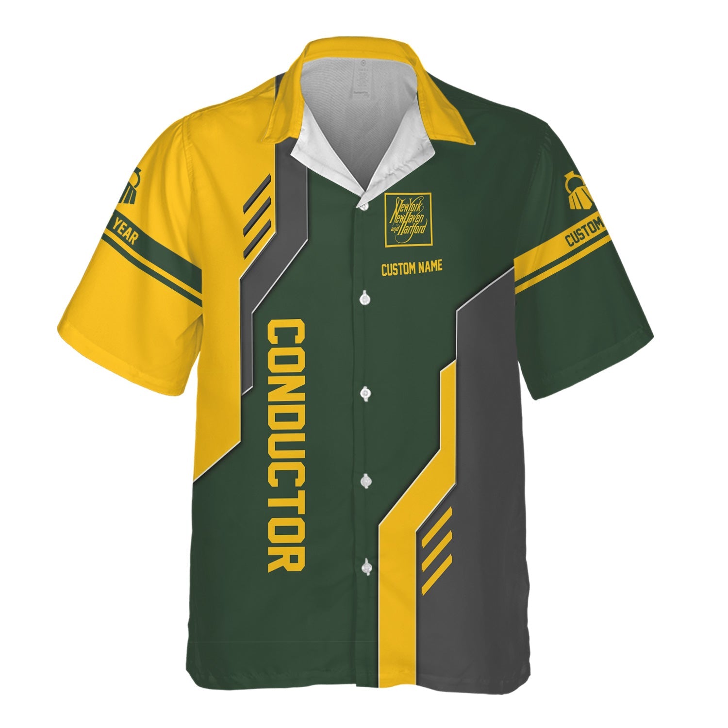 Railspirit Personalized New York, New Haven and Hartford Railroad Hawaiian Shirt Unique Railway Style with Custom Job New Haven Railroad Train Shirt