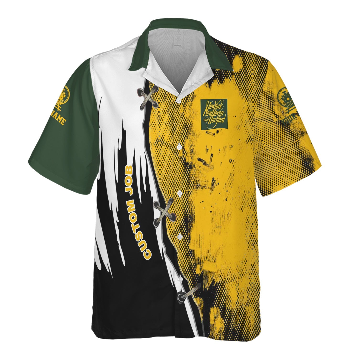 Railspirit Personalized New York, New Haven and Hartford Railroad Hawaiian Shirt Retro Stitches with Custom Position New Haven Railroad Train Shirt