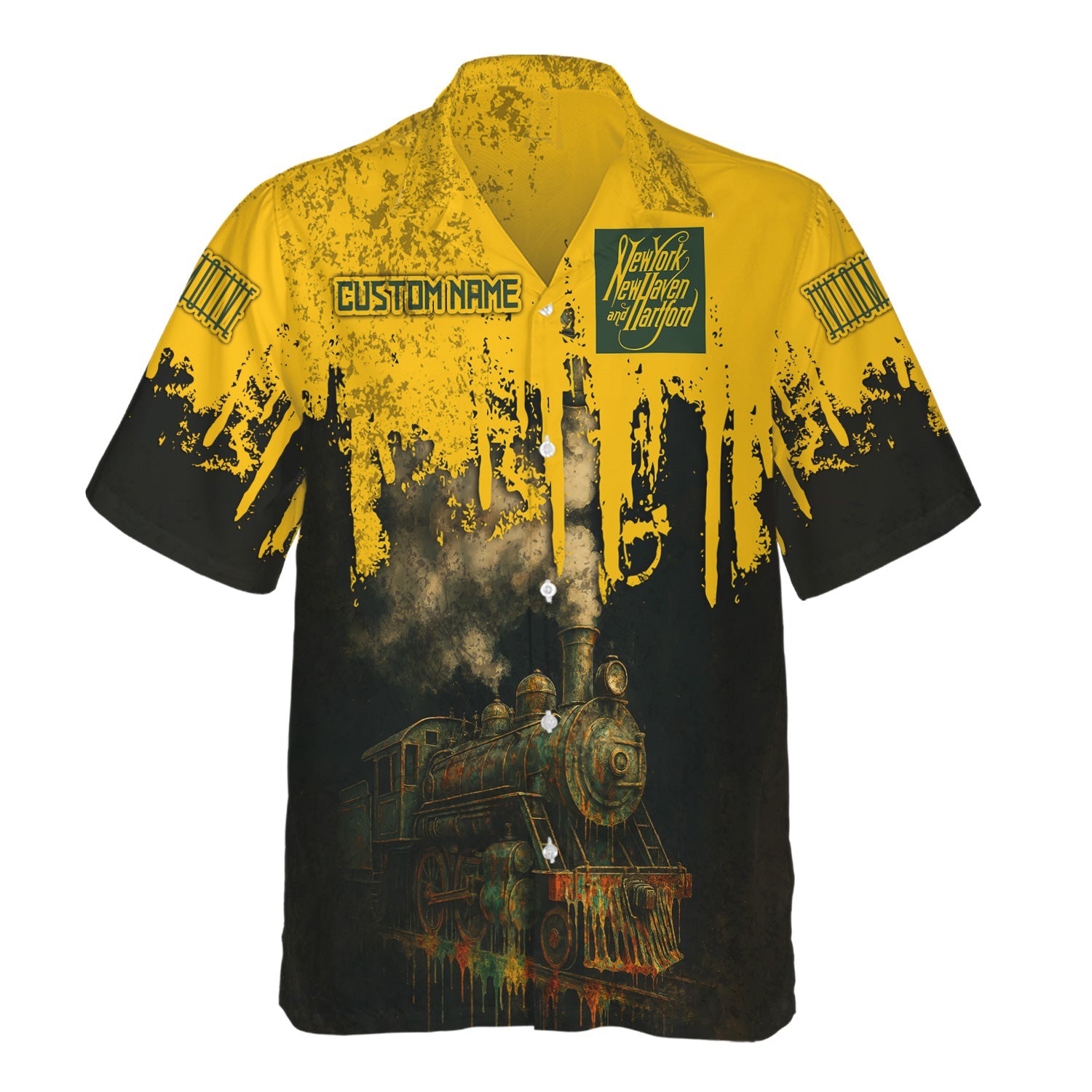 Railspirit Personalized New York, New Haven and Hartford Railroad Hawaiian Shirt Vintage Train Art Style New Haven Railroad Shirt For Locomotive Fans