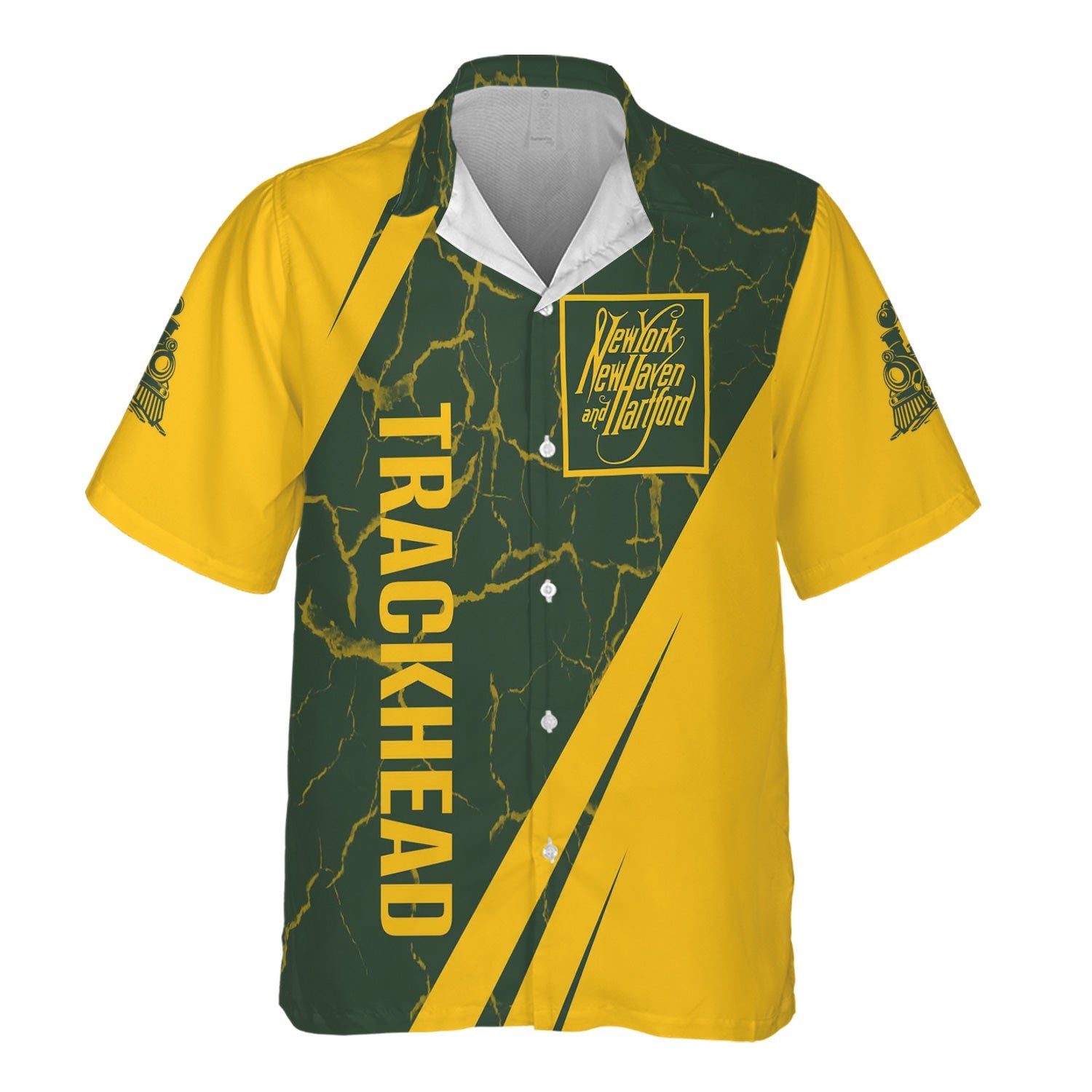 Railspirit Personalized New York, New Haven and Hartford Railroad Hawaiian Shirt Crackle Texture Style New Haven Railroad Shirt For Trackhead