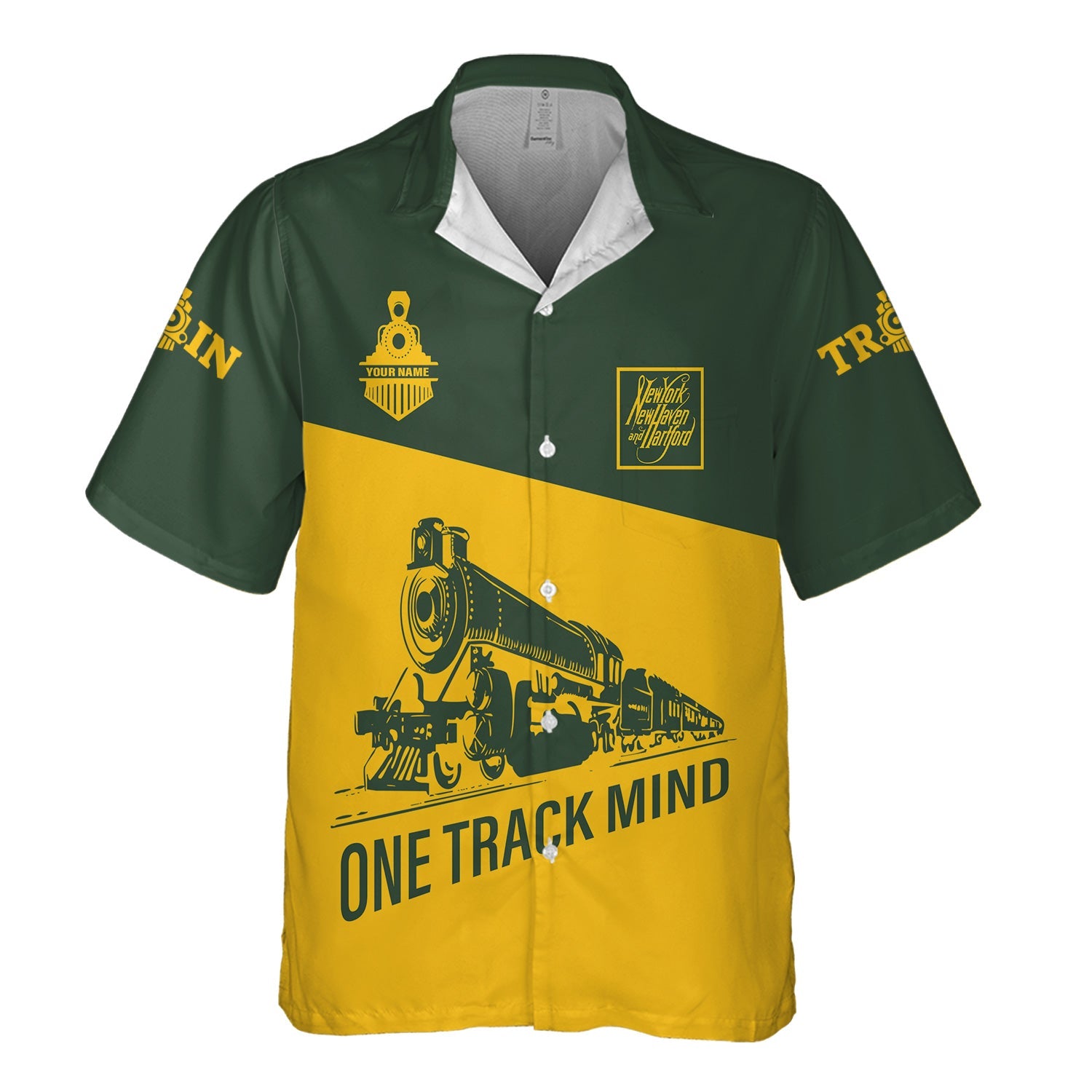 Railspirit Personalized New York, New Haven and Hartford Railroad Hawaiian Shirt One Track Mind Unisex Train Shirt Gift Idea For Train Lover