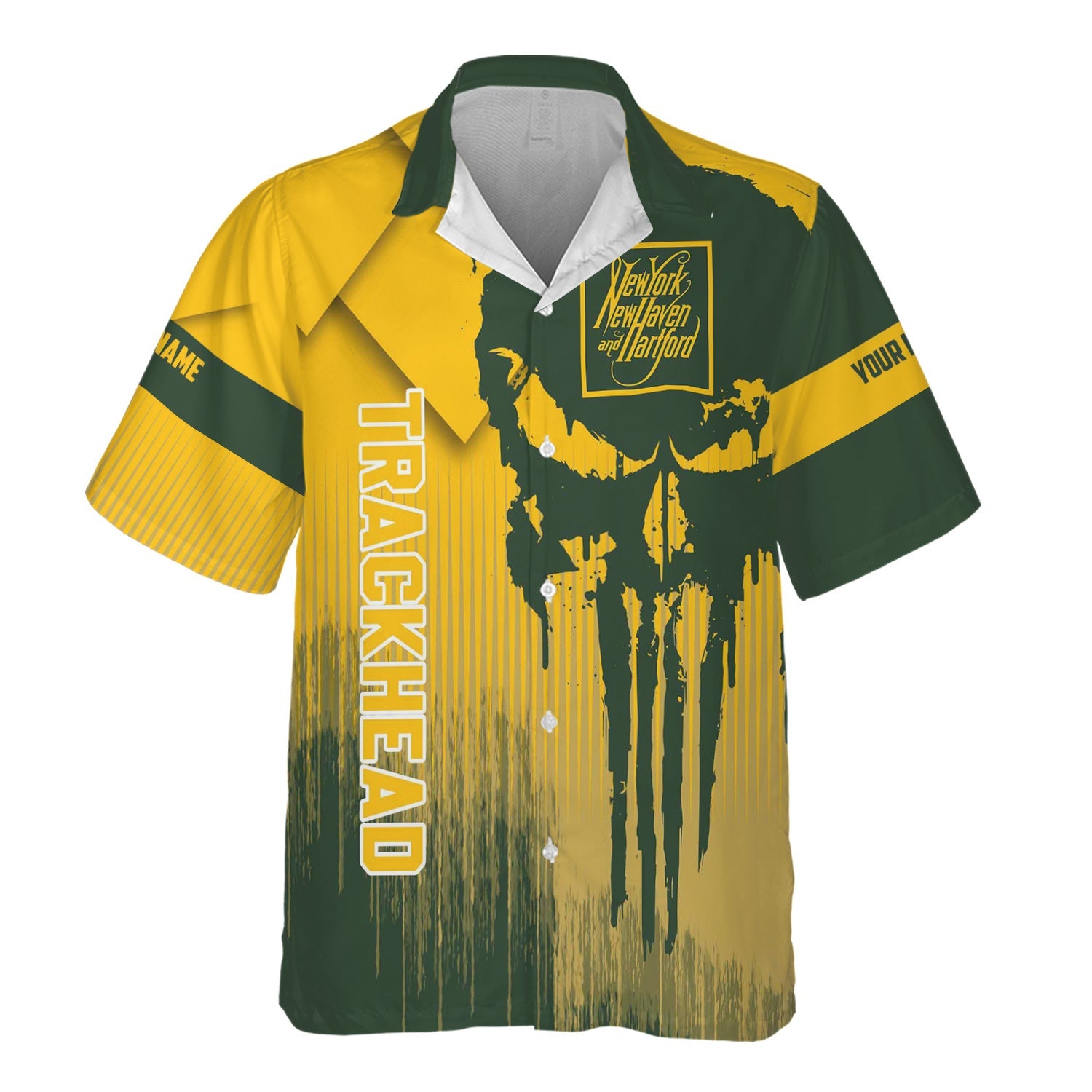 Railspirit Personalized New York, New Haven and Hartford Railroad Hawaiian Shirt Skull Design with Custom Job New Haven Railroad Train Shirt