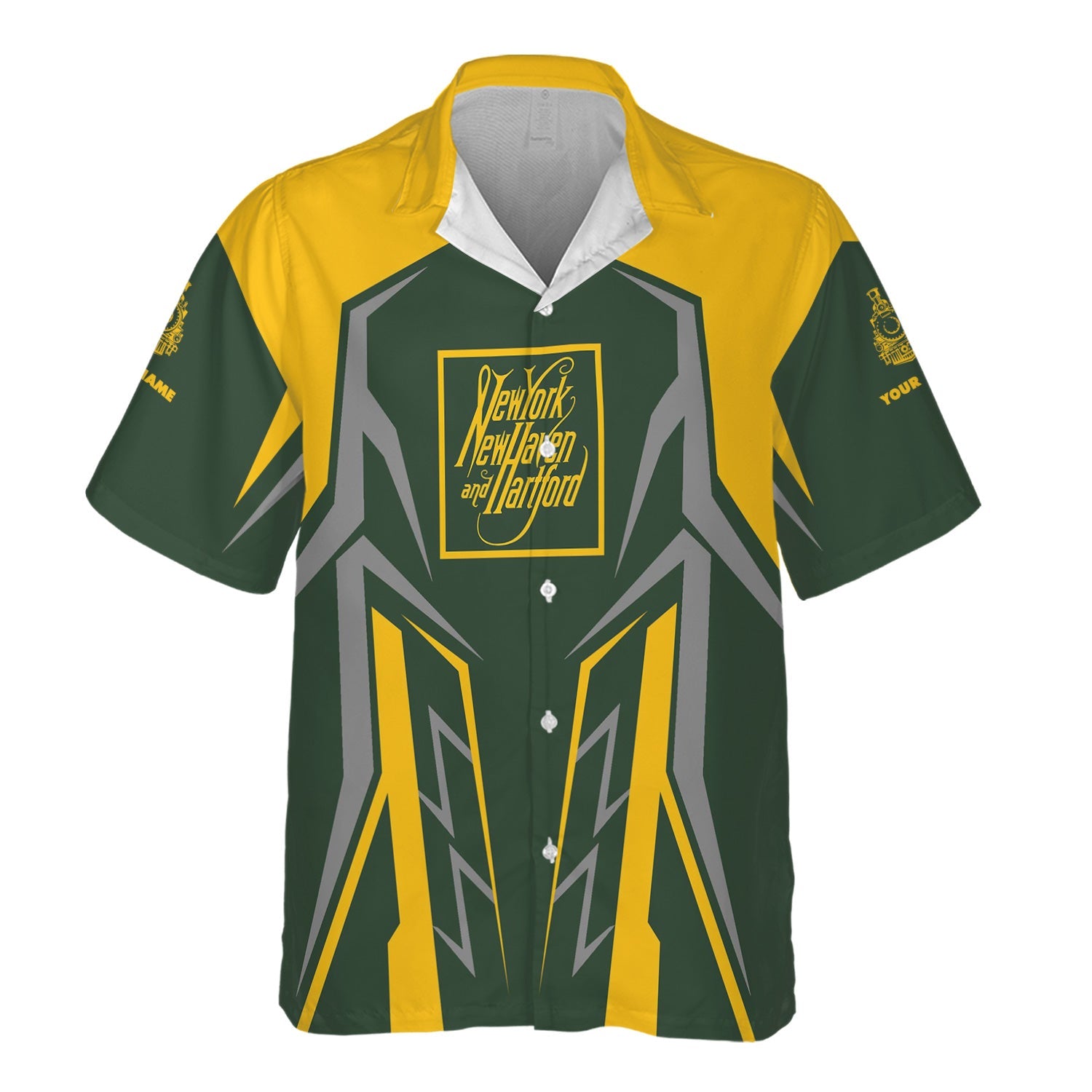 Railspirit Personalized New York, New Haven and Hartford Railroad Hawaiian Shirt Futuristic Design with Custom Job New Haven Railroad Train Shirt