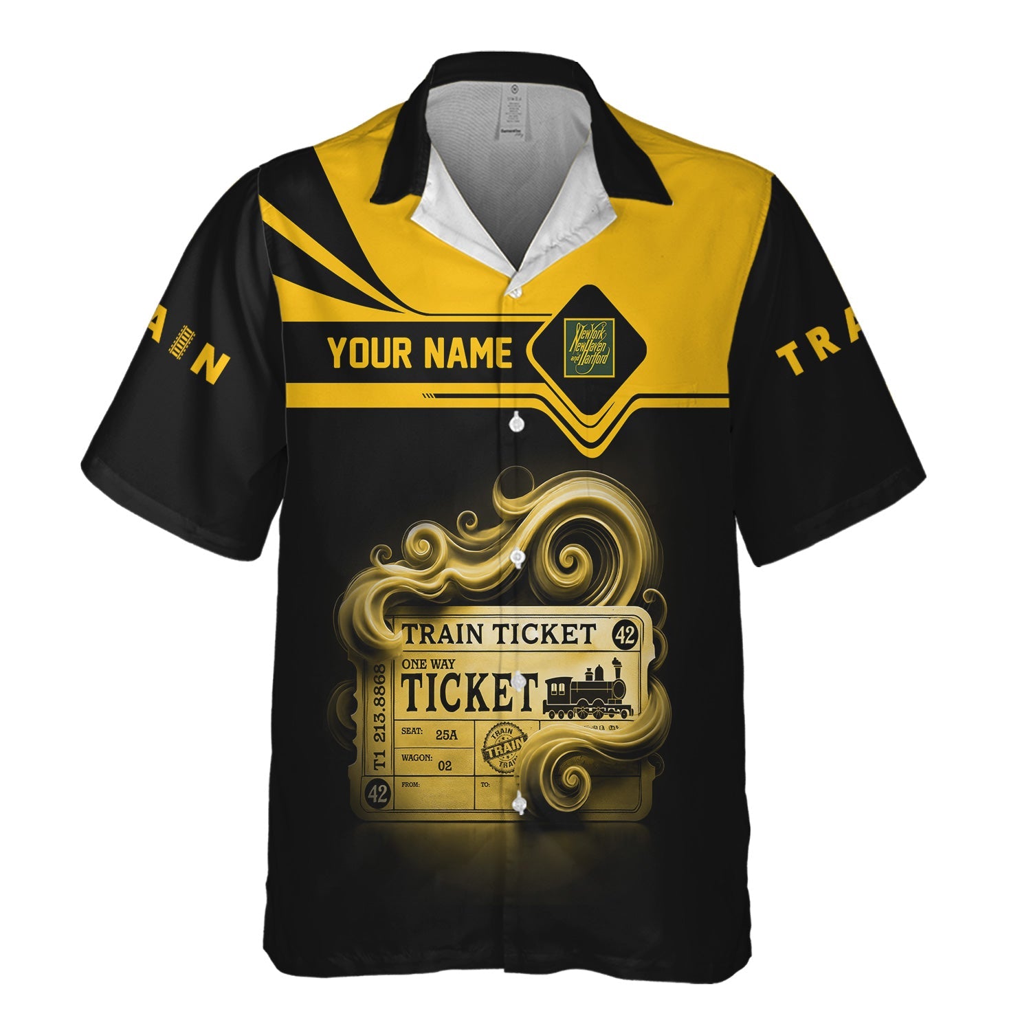 Railspirit Personalized New York, New Haven and Hartford Railroad Hawaiian Shirt Train Ticket  American Locomotive Printed Train