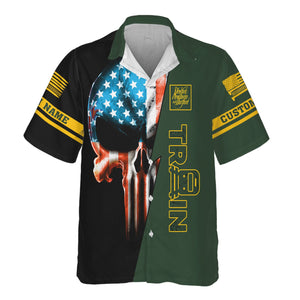 Railspirit Personalized New York, New Haven and Hartford Railroad Hawaiian Shirt Train Skull American Flag New Haven Railroad Shirt