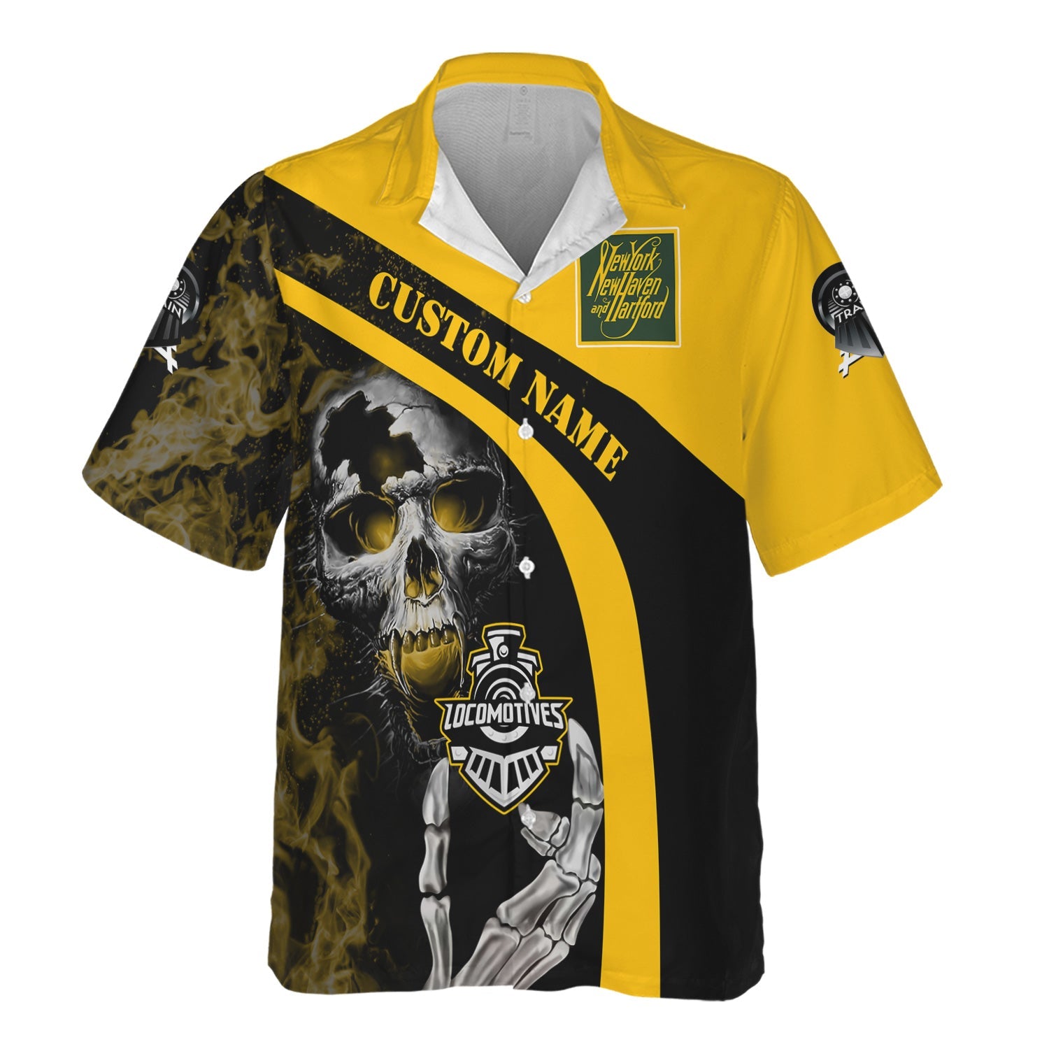 Railspirit Personalized New York, New Haven and Hartford Railroad Hawaiian Shirt Flame Skull Design New Haven Railroad Train Shirt