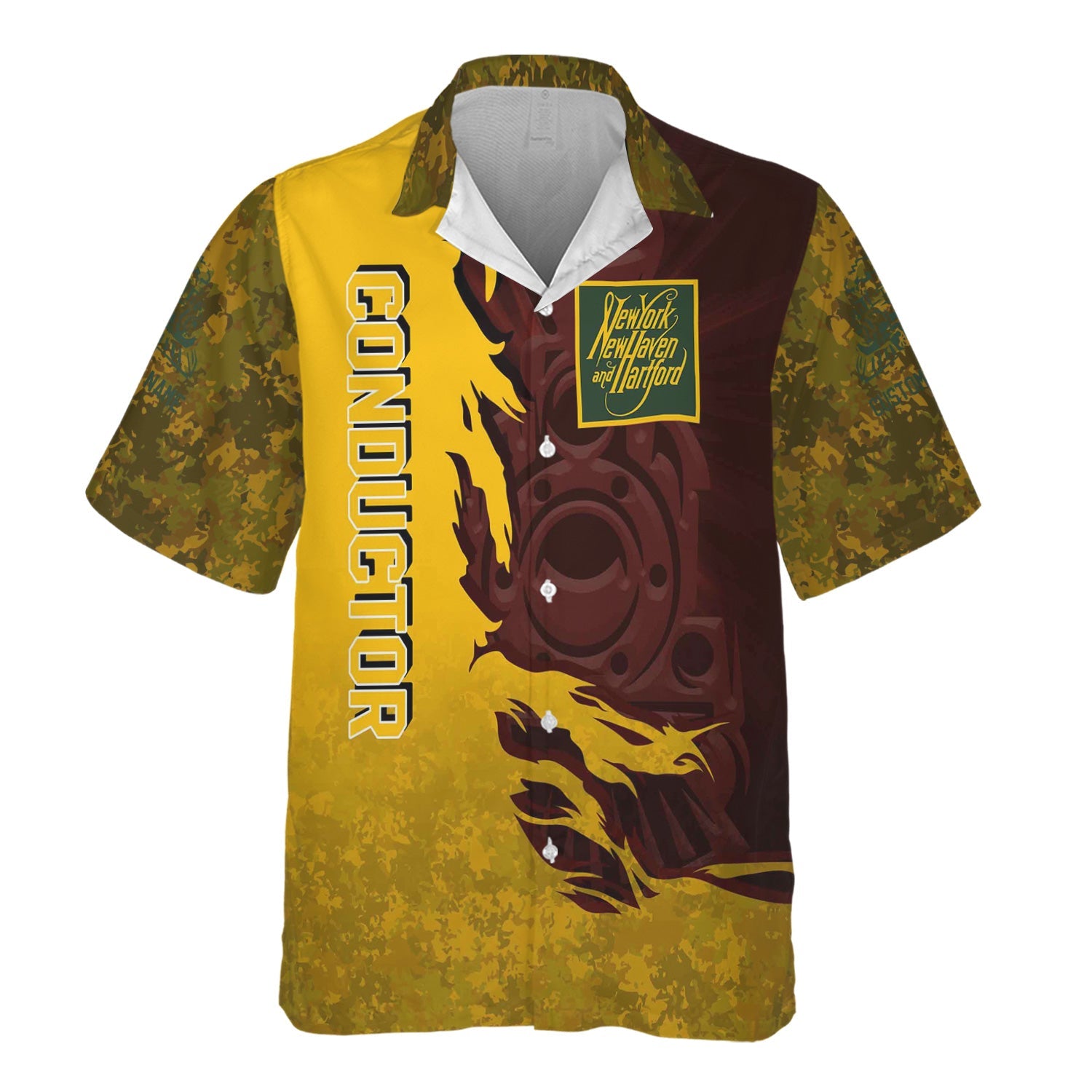 Railspirit Personalized New York, New Haven and Hartford Railroad Hawaiian Shirt Blazing Style with Custom Position New Haven Railroad Train Shirt
