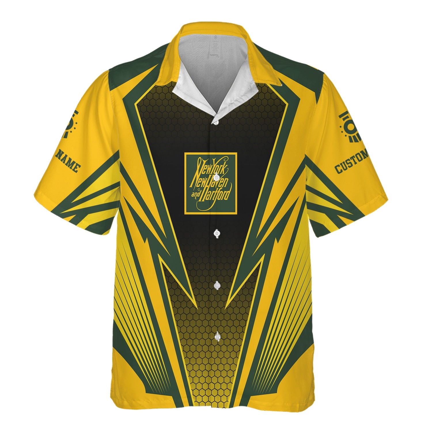 Railspirit Personalized New York, New Haven and Hartford Railroad Hawaiian Shirt Lightning Graphic Style New Haven Railroad Shirt Gift Idea For Train Lover