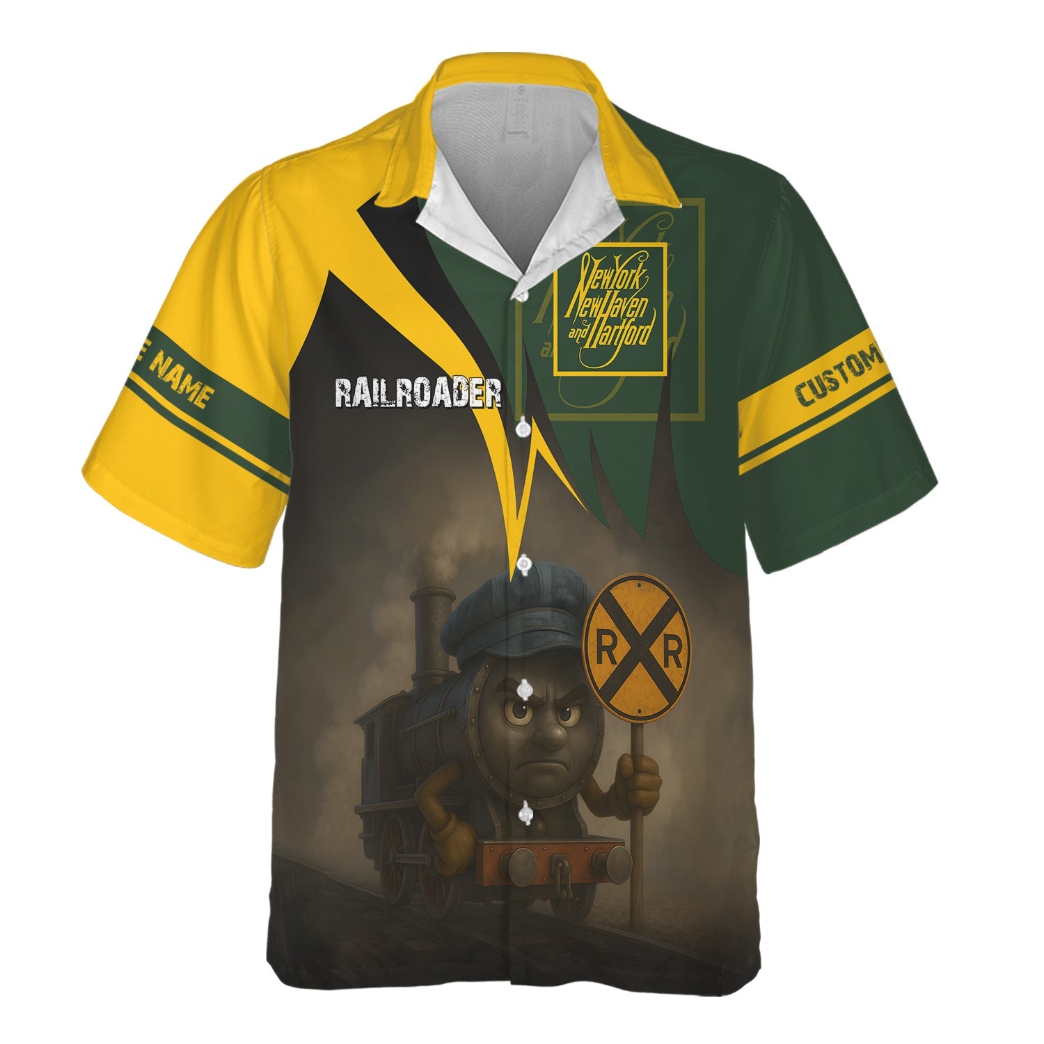Railspirit Personalized New York, New Haven and Hartford Railroad Hawaiian Shirt Angry Train New Haven Railroad Hawaiian Shirt Gift For Train Lover