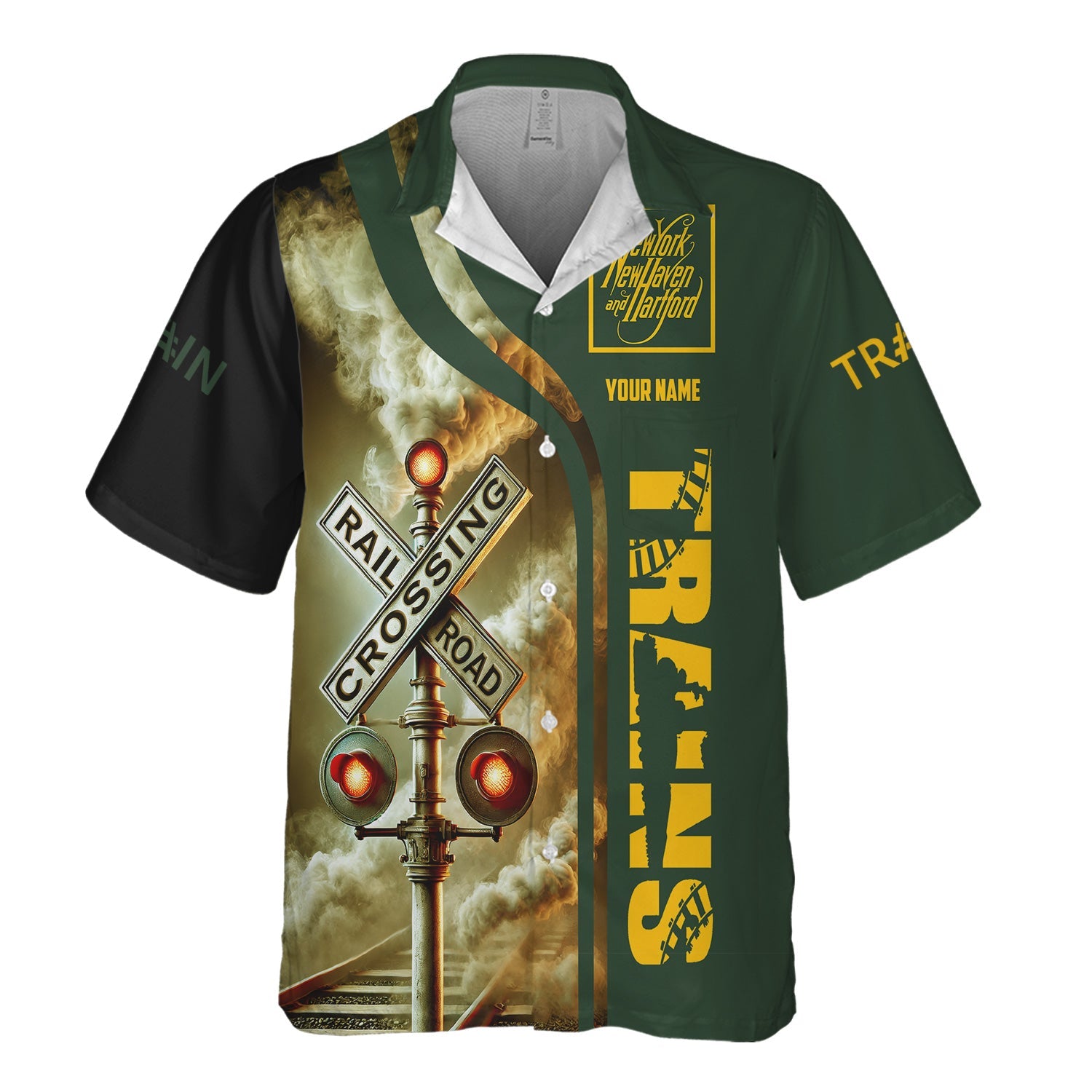 Railspirit Custom Name New York, New Haven and Hartford Railroad Hawaiian Shirt Railroad Crossing Sign New Haven Railroad Printed Train Shirt