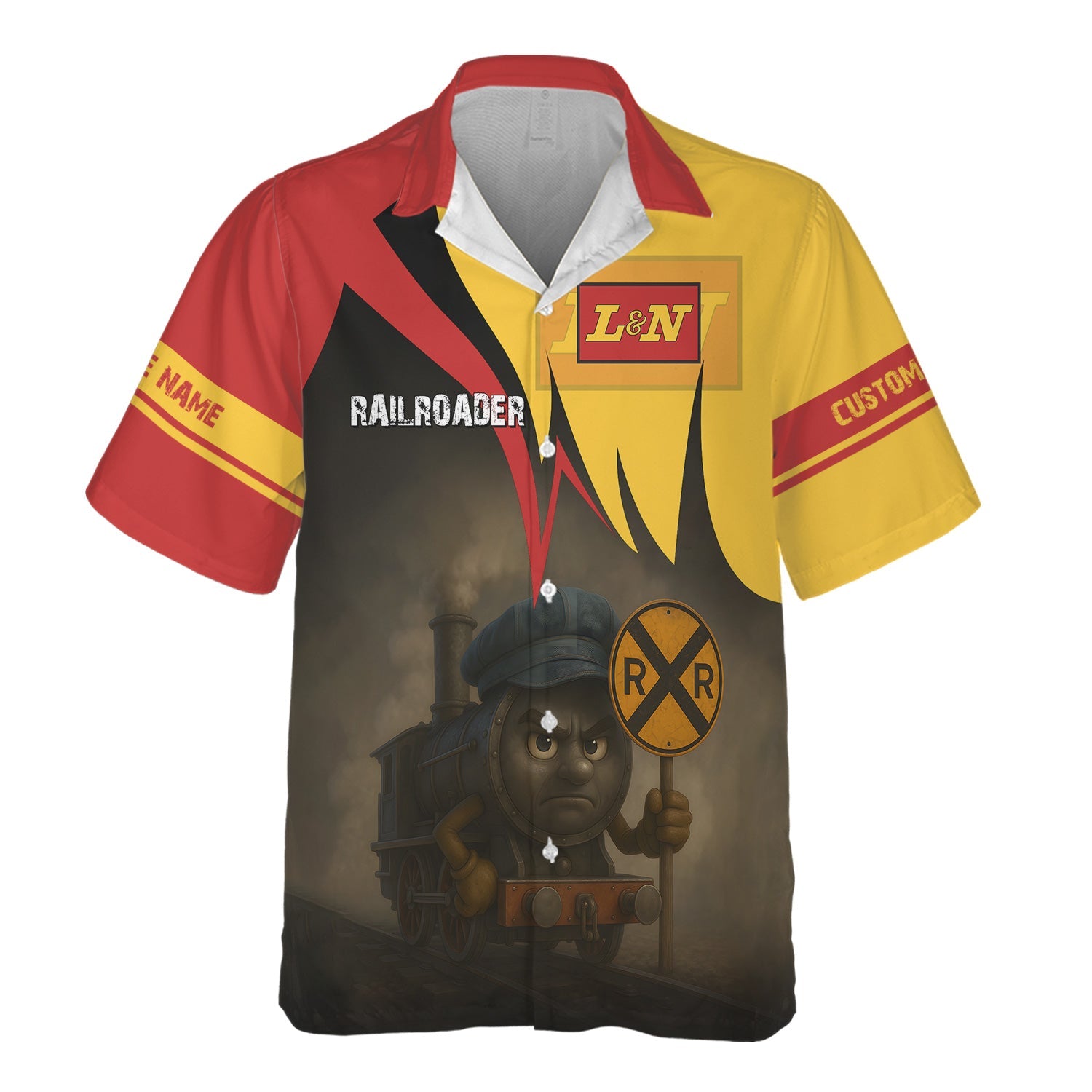 Railspirit Personalized Louisville and Nashville Railroad Hawaiian Shirt Angry Train L&N Hawaiian Shirt Gift Idea For Train Lover