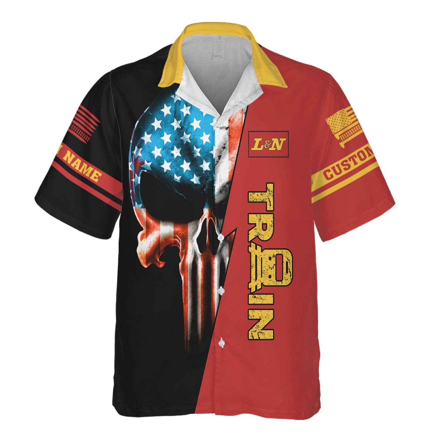 Railspirit Personalized Louisville and Nashville Railroad Hawaiian Shirt Train Skull American Flag L&N Shirt All Over Print