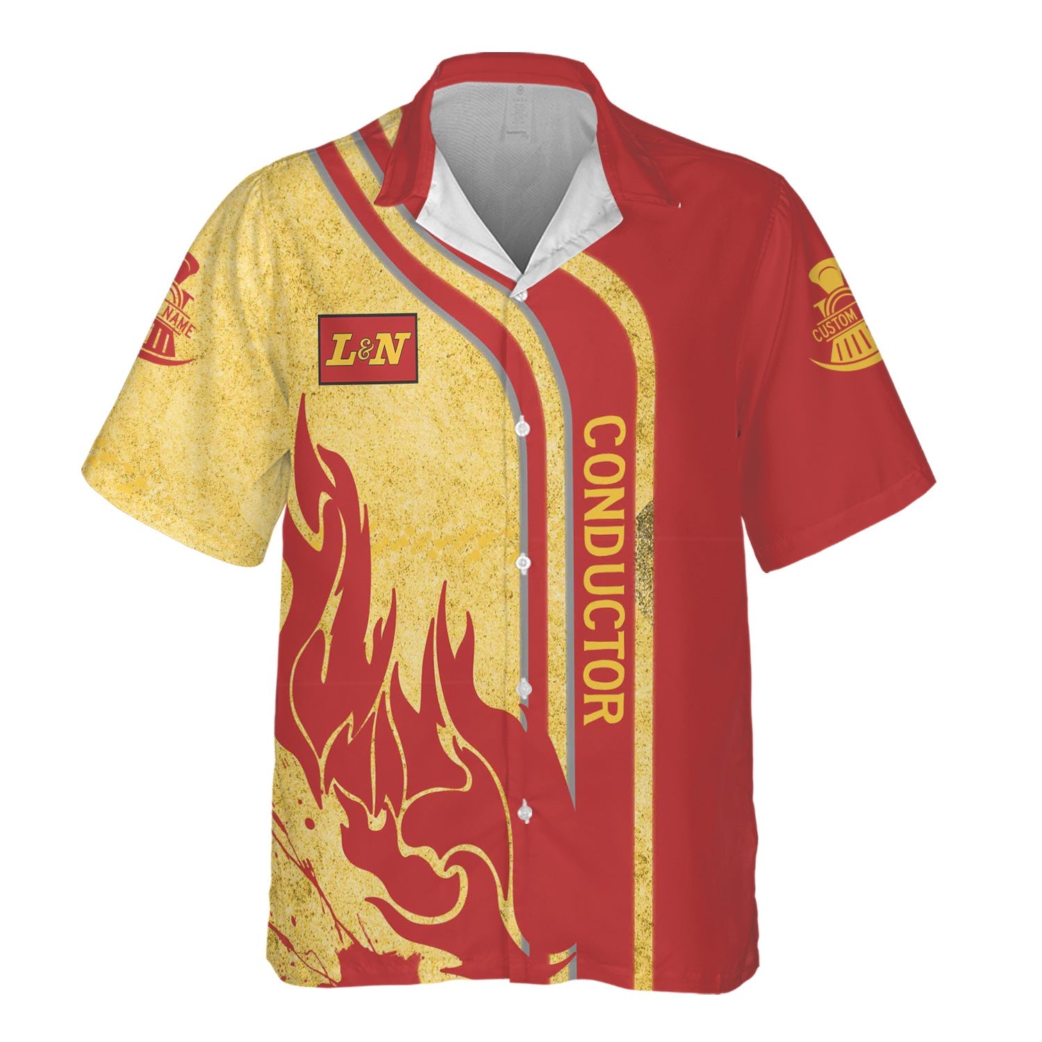 Railspirit Personalized Louisville and Nashville Railroad Hawaiian Shirt Flame Design with Custom Job Position L&N Train Shirt