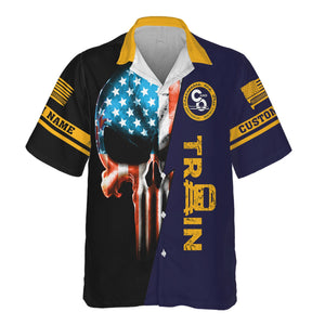 Railspirit Personalized Chesapeake and Ohio Railway Hawaiian Shirt Train Skull American Flag C&O Shirt All Over Print
