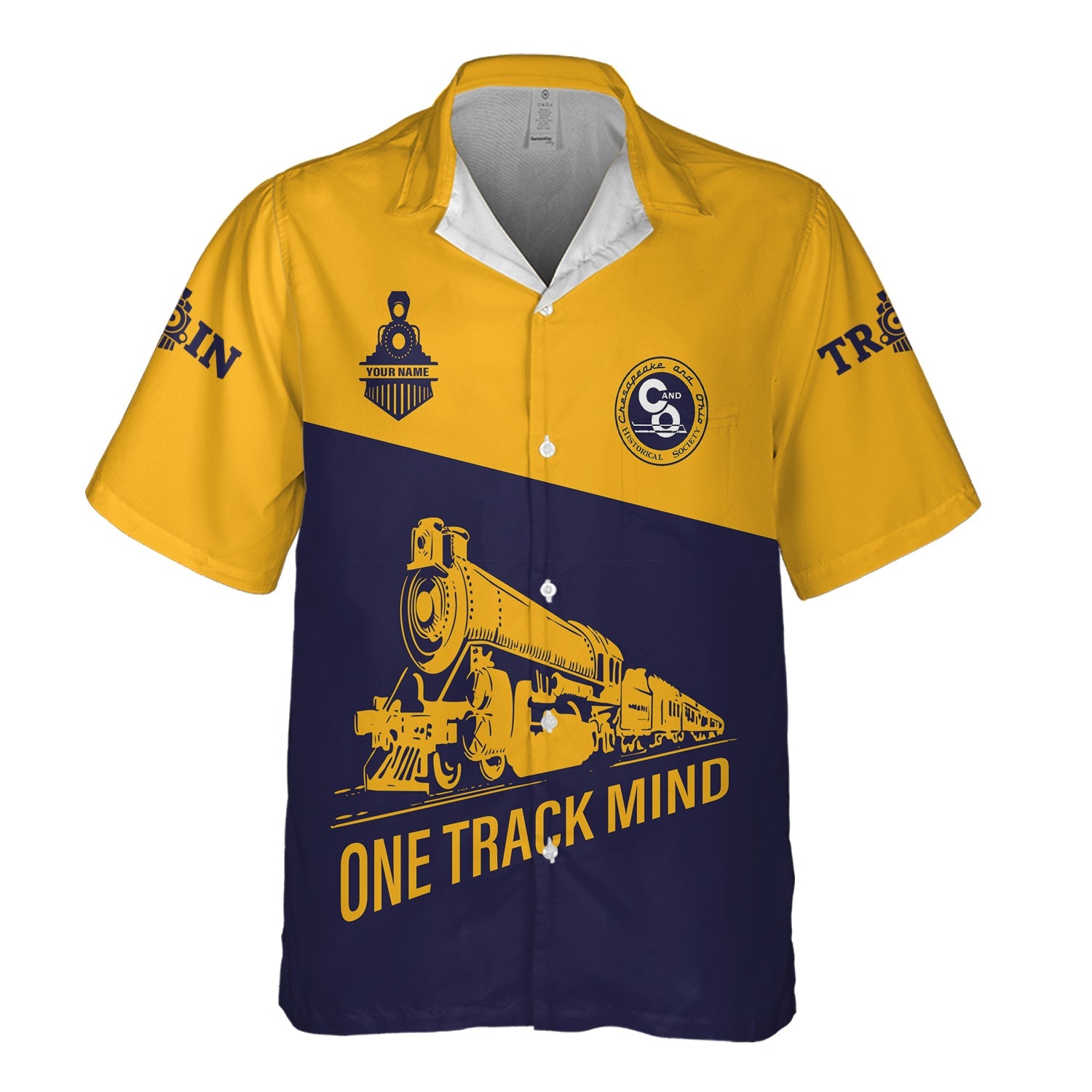 Railspirit Personalized Chesapeake and Ohio Railway Hawaiian Shirt One Track Mind Unisex Train Shirt Gift Idea For Train Lover