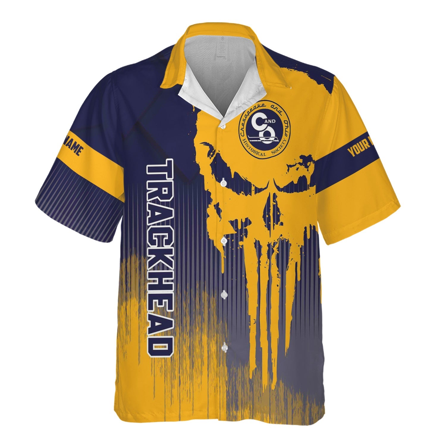 Railspirit Personalized Chesapeake and Ohio Railway Hawaiian Shirt Skull Design with Custom Job C&O Train Shirt for Trackhead Crew